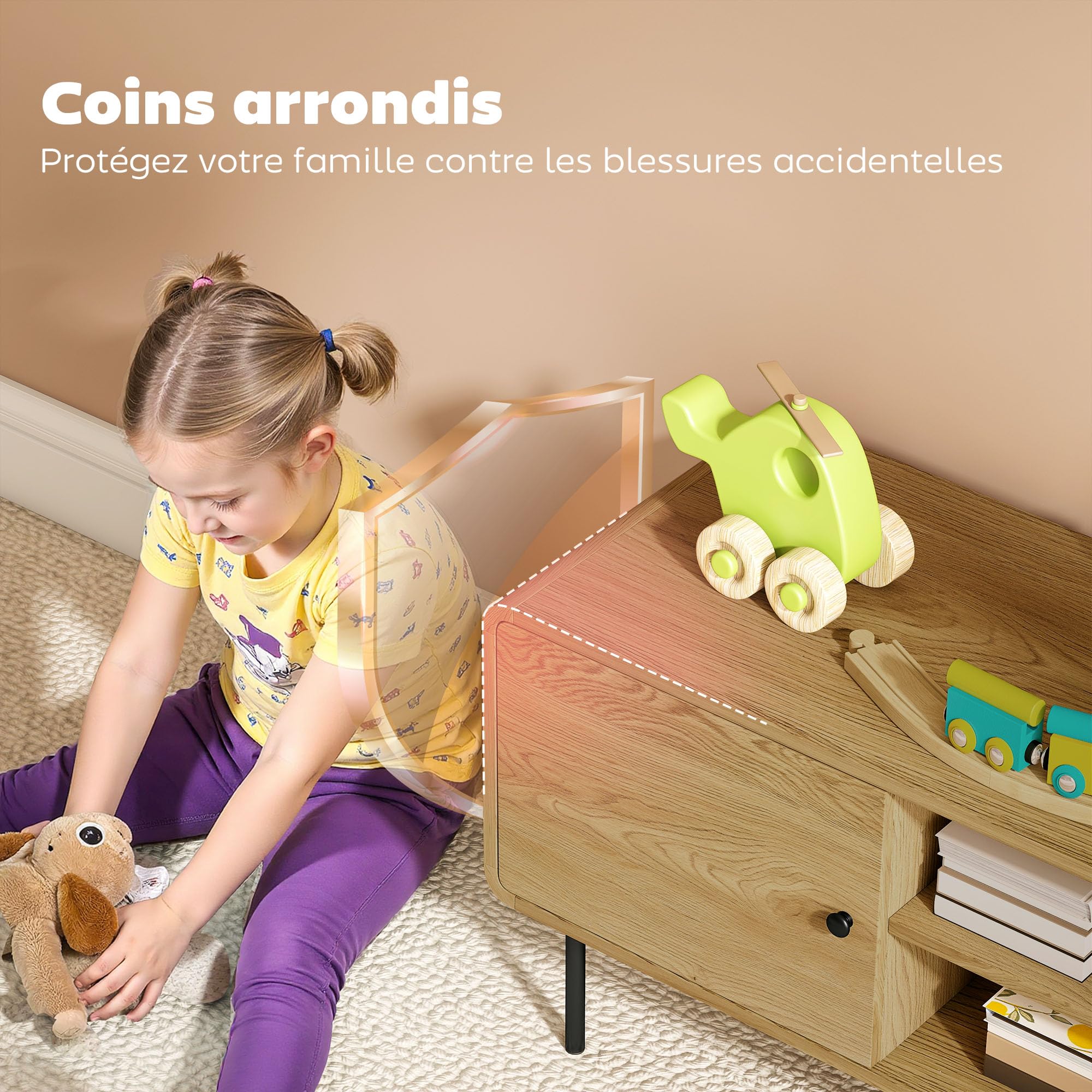 HOMCOM Meuble TV 120 cm avec Coins Arrondis, 55 Pouces, chêne | Passe-câbles, 2 Compartiments Ouverts, Pieds en Acier, Banc TV Moderne, Salon, Chambre à Coucher