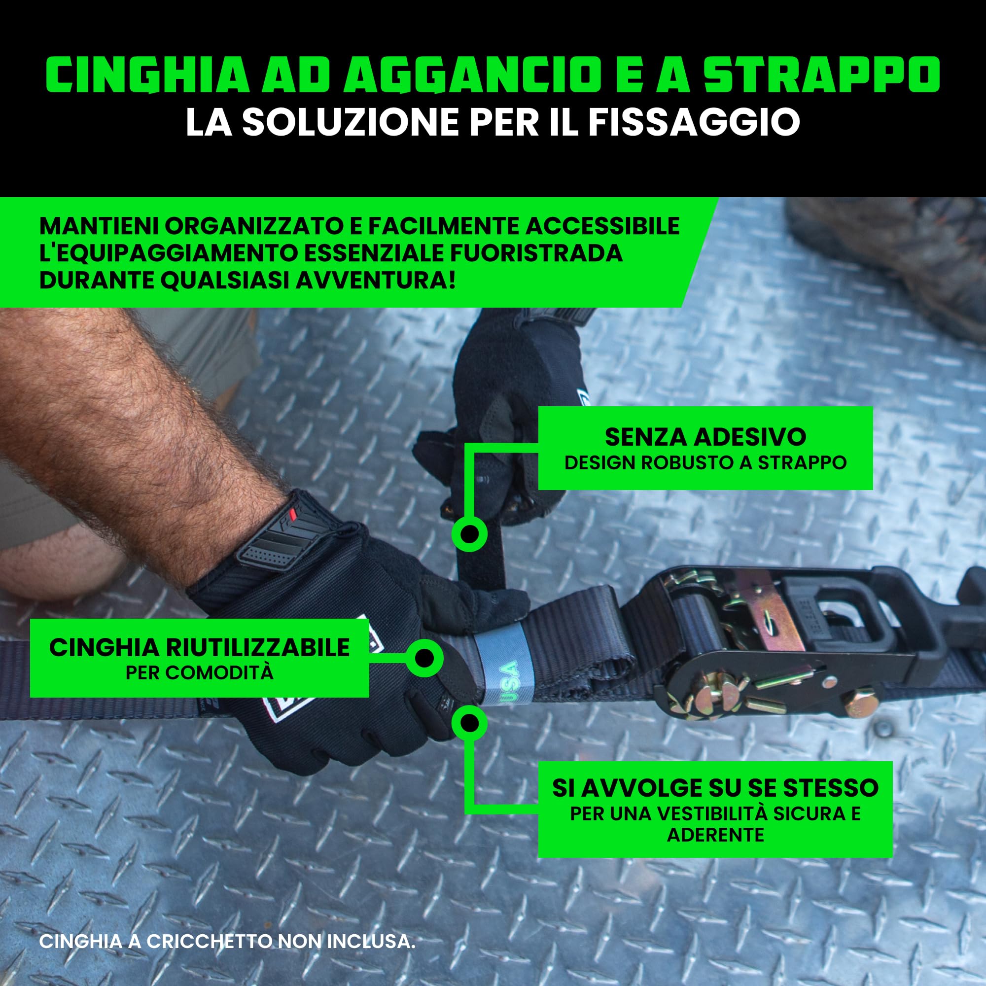Rhino USA Rotolo di Nastro Adesivo e Gancio - Fissaggio a Incastro Riutilizzabile e Non Adesivo Per Cinghie, Corde e Organizzazione Dell'Attrezzatura - 2,5 cm x 7,6 m - Nero