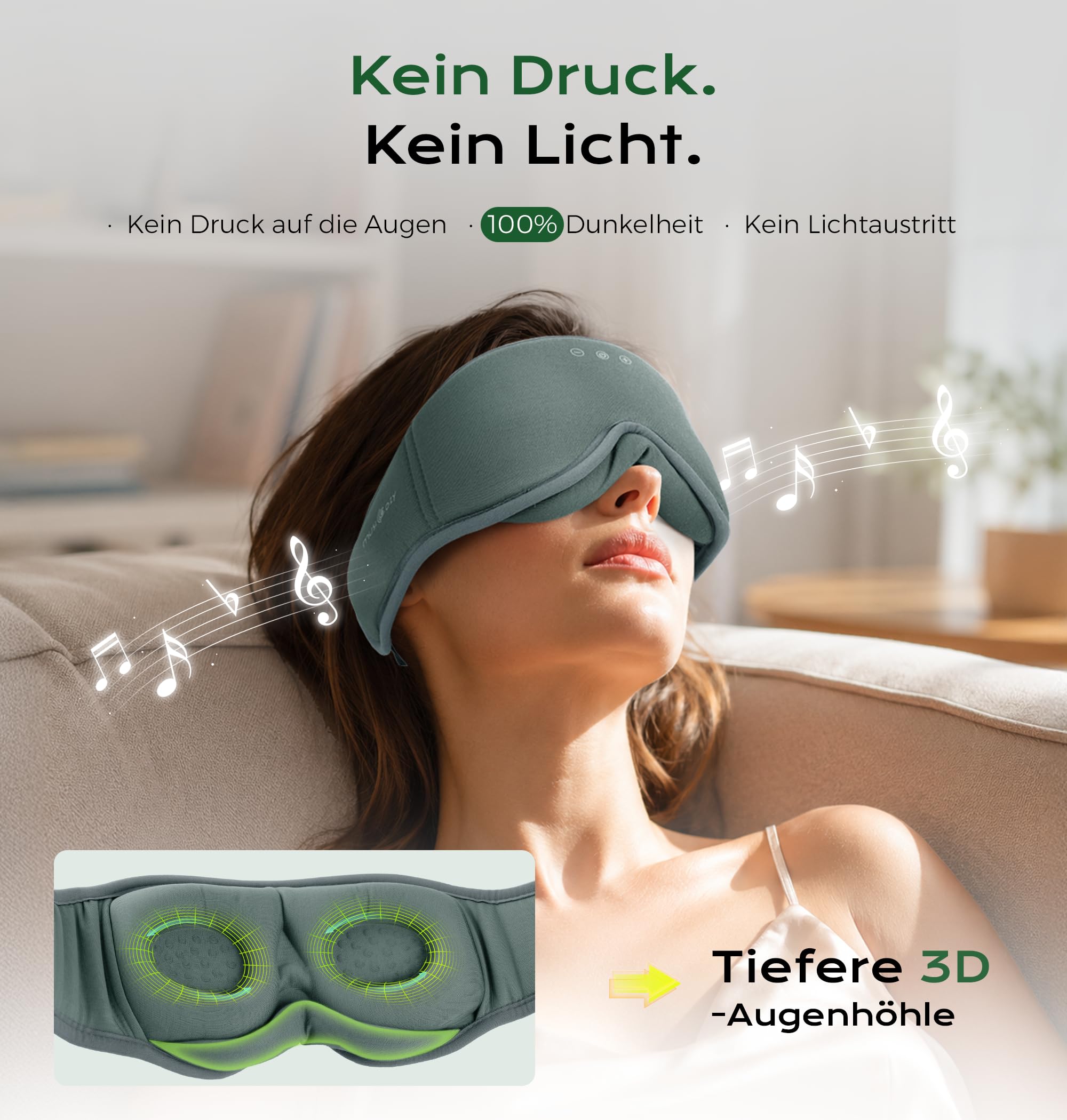 MUSICOZY Schlafmaske mit kopfhörer | 100% Schatten 3D Schlafkopfhörer schlafmaske Bluetooth Weich Augenmaske aus Bio-Bambus-Baumwolle für Reisen,erholsamen| Bluetooth 5.4 Schlaf Kopfhörer