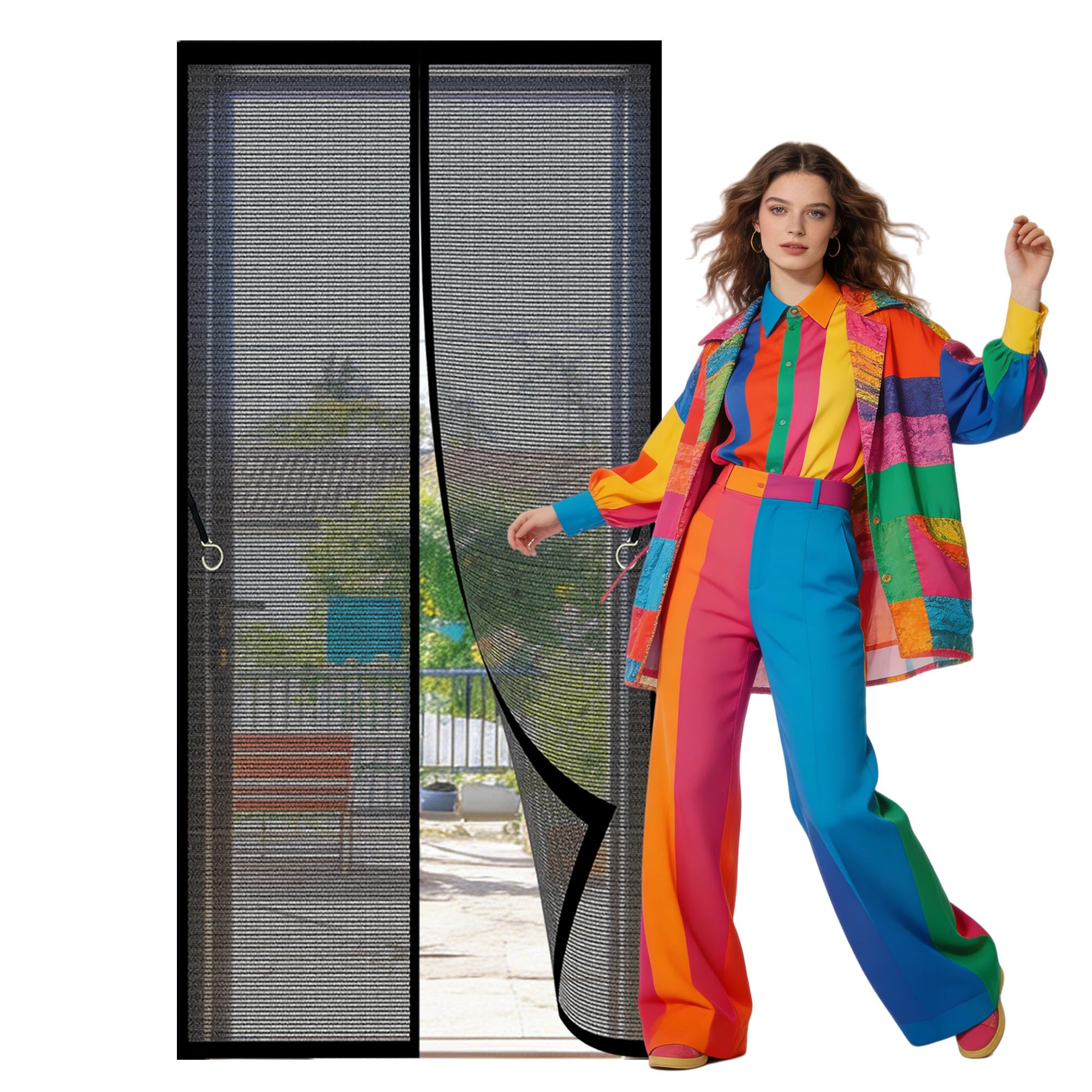 Magnetic Screen Door 91 x 262 cm Self Sealing Magnetic Door Curtain for Homes Keep Fresh Air in Bugs Out Suitable for Patio Room Balcony Bedroom, Black