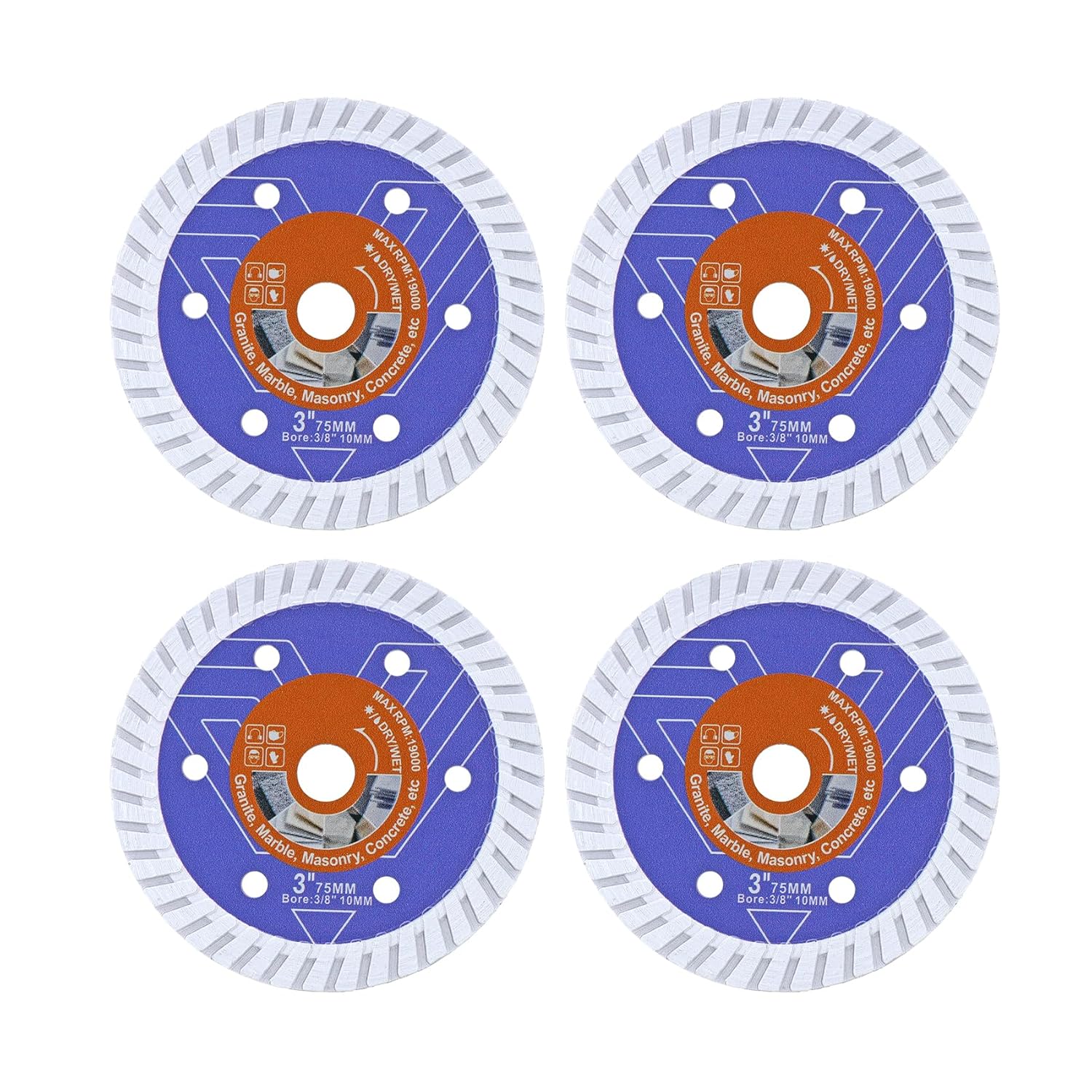 3-Inch Diamond Concrete Saw Blade Set – 4-Piece Premium Cutting Discs for Concrete, Marble, Granite, and Masonry – Compatible with Angle Grinders and Circular Saws with a 3/8" (10mm) Arbor