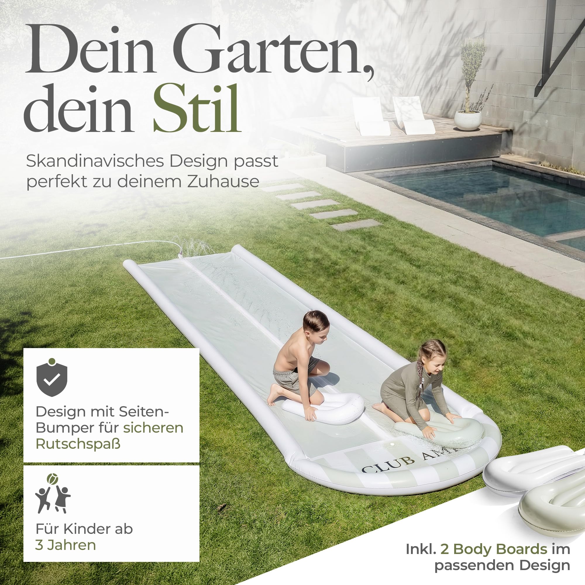 Wasserrutsche Garten für Kinder 580x153 cm reißfestes Premium-PVC Doppel-Bahn mit Sprinkler inkl. 2 Bodyboards