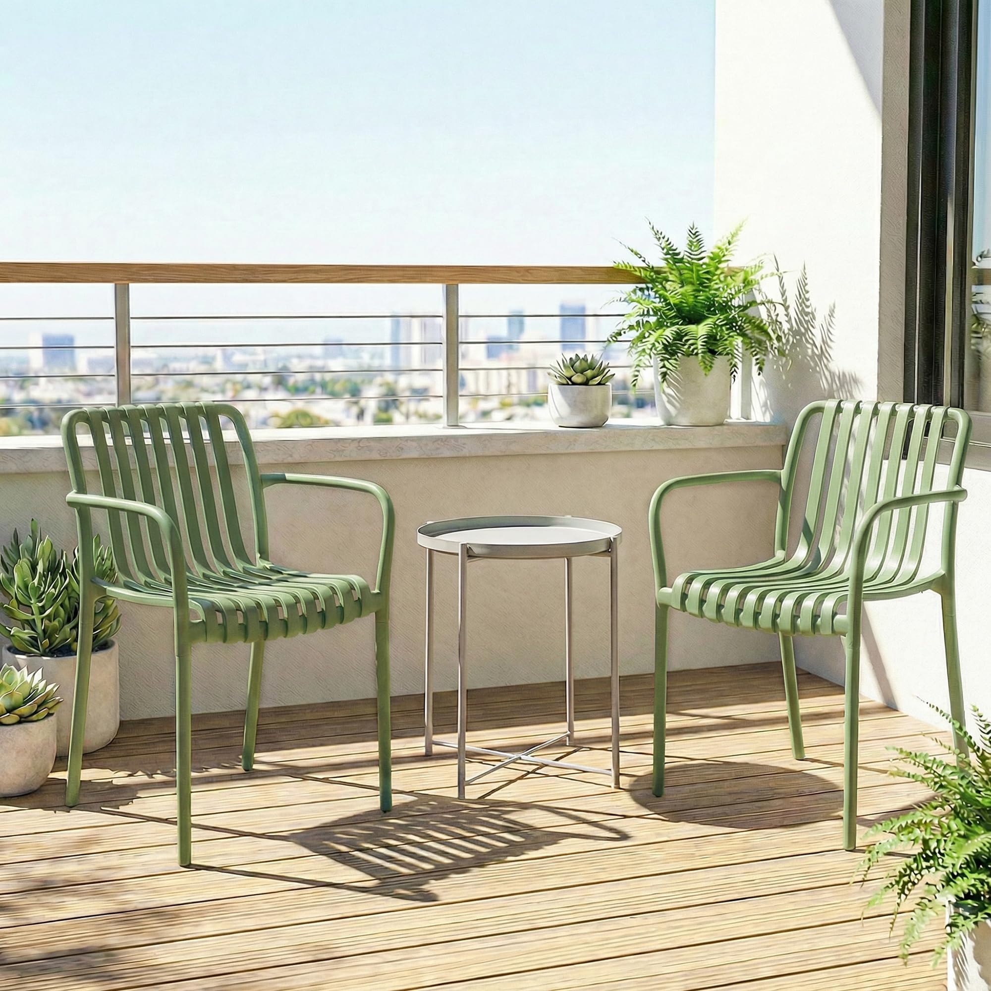 Outsunny Set 4 Sedie da Giardino Impilabili in PP Anti UV, Sedie per Esterno con Schienale Ergonomico, 55x58.5x81.5 cm, Verde