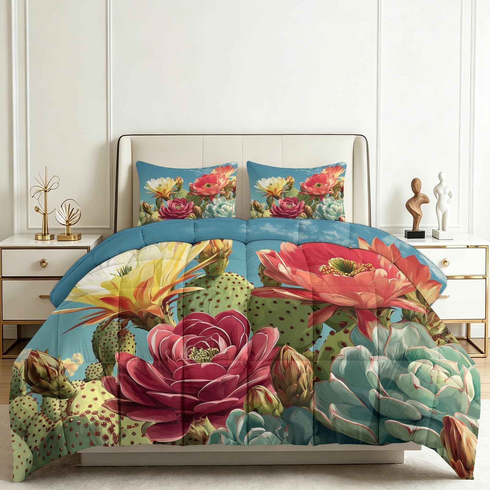 Couette bohème réversible 200x200 avec taies d'oreiller lavable en machine