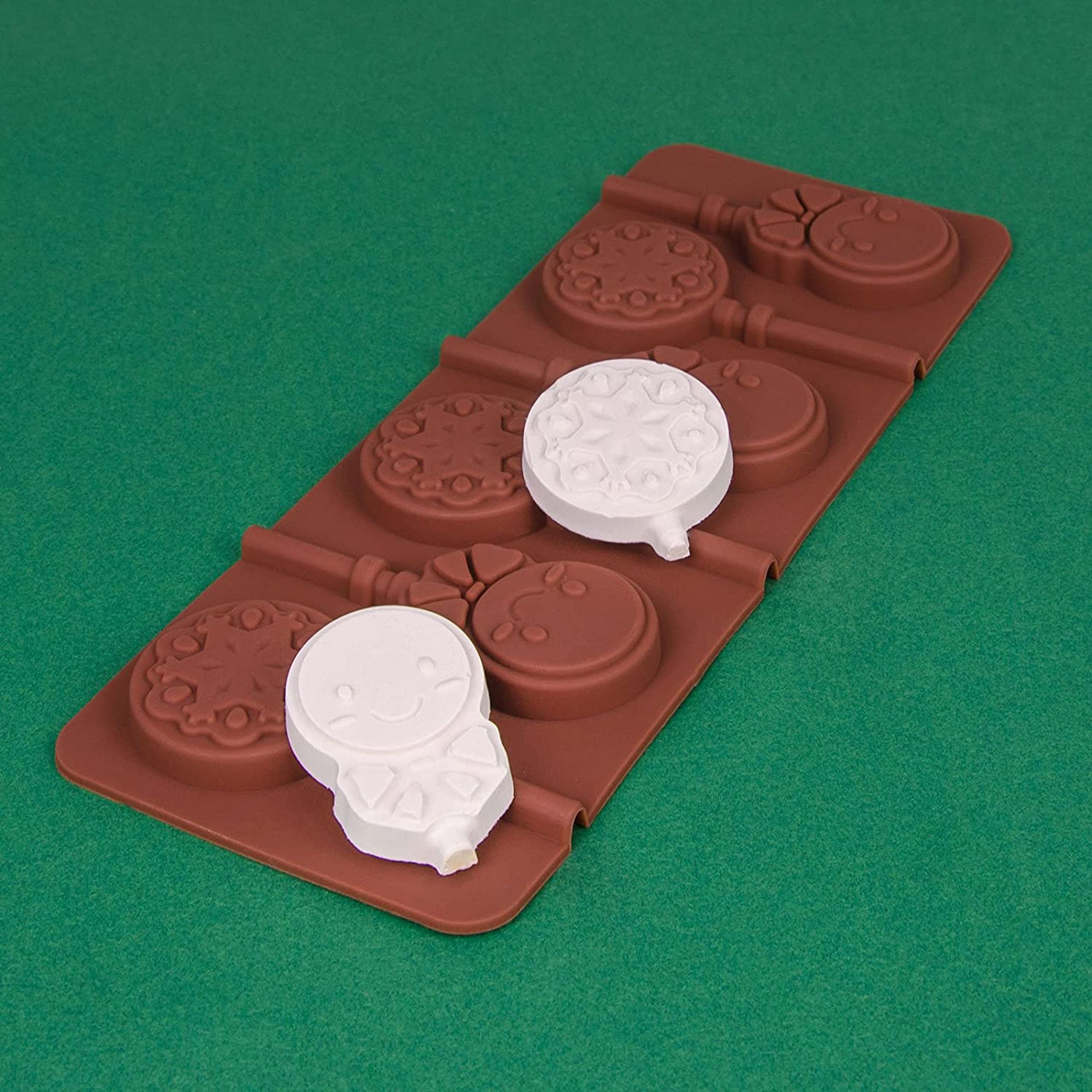 Molde de silicona para 6 piruletas, 20 formas, lindo macho con pajarita y estrellas para chocolate, helado, dulce, gelatina, bombones, fiestas, cumpleaños, color marrón