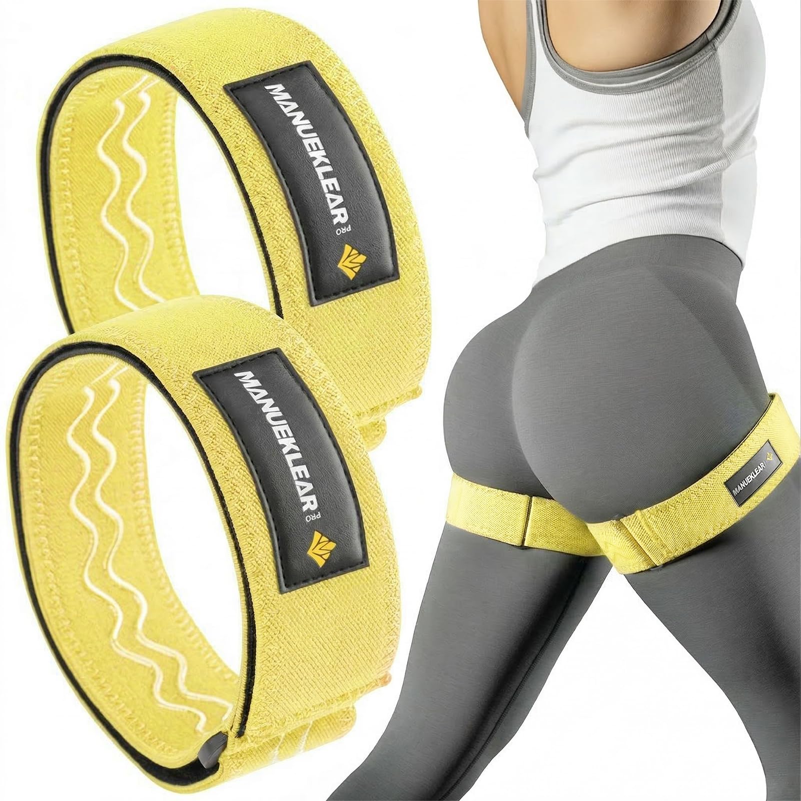 MANUEKLEAR Non-Slip Blood Flow Restriction Bands for Thighs, BFR Booty Bands for Women Glutes Leg, Adjustable Occlusion Thigh Bands for Workout Leg & Hip (Yellow)