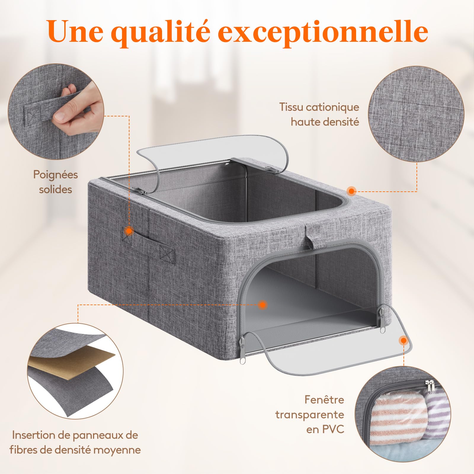 Lifewit Boite de Rangement Robuste avec Cadre en Métal, Sac de Rangement Pliable avec Fenêtre Transparente, Bac Rangement Sous Lit, Organisateur Placard pour Vêtements, Couvertures, 25 L, Lot de 6