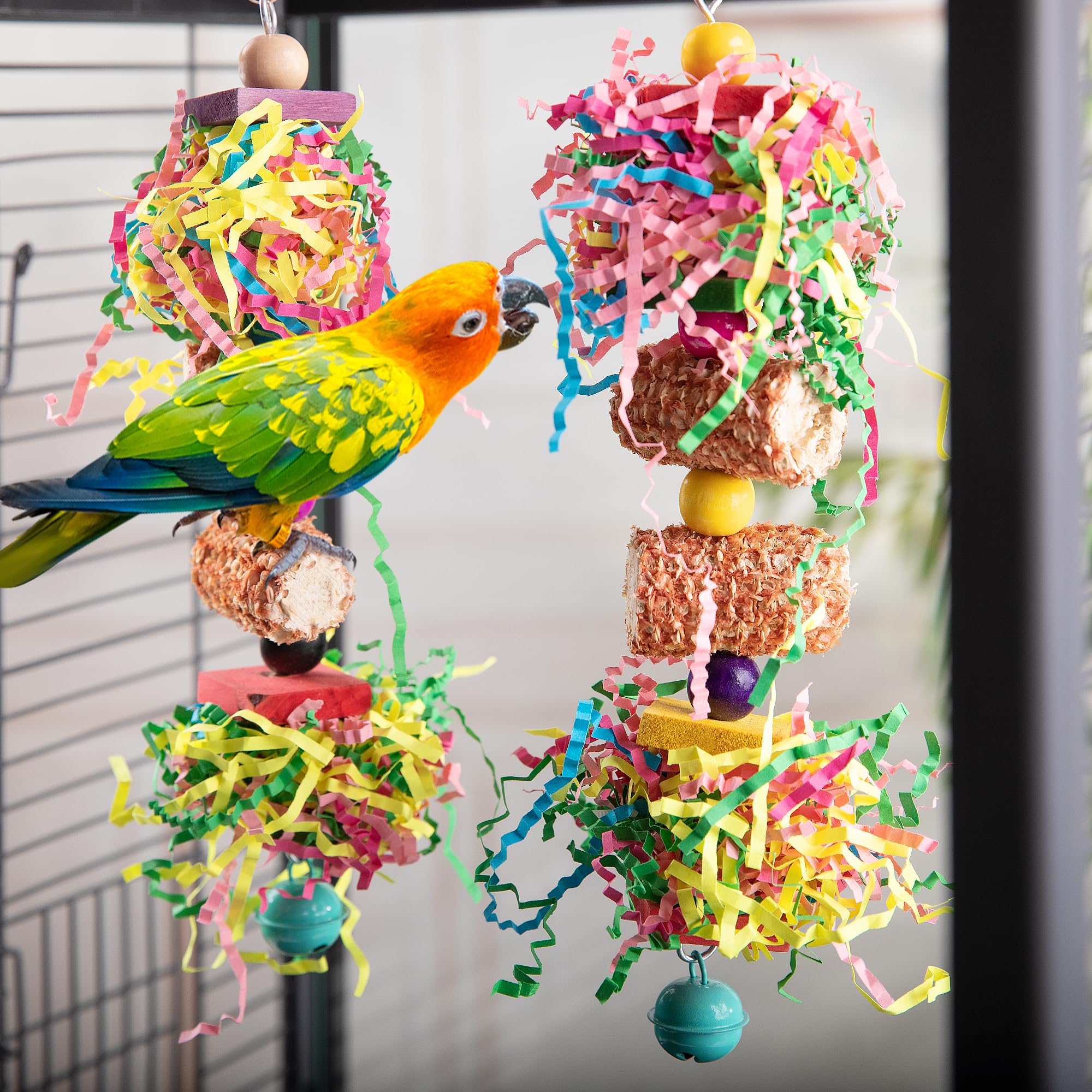 widenlise 2 Pcs Bird Toys, Bird Shredding Toys, Parrot Chewing Toys, Cockatiel Toys, Include Natural Corn Cob Bells - Image 4