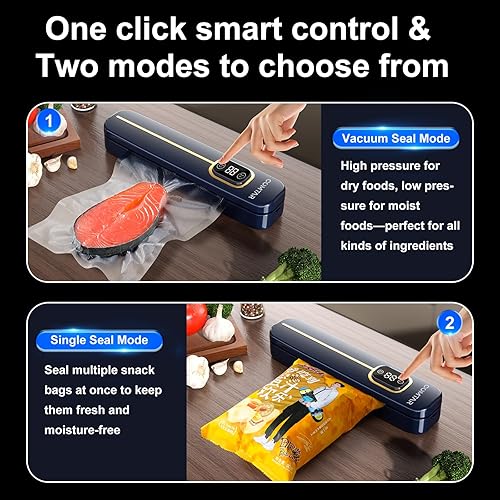 Miniatura 6 de Máquina selladora al vacío  Potencia de succión de 60 kPa  10 bolsas incluidas  Sellador automático compacto de un solo toque con sistema de vacío