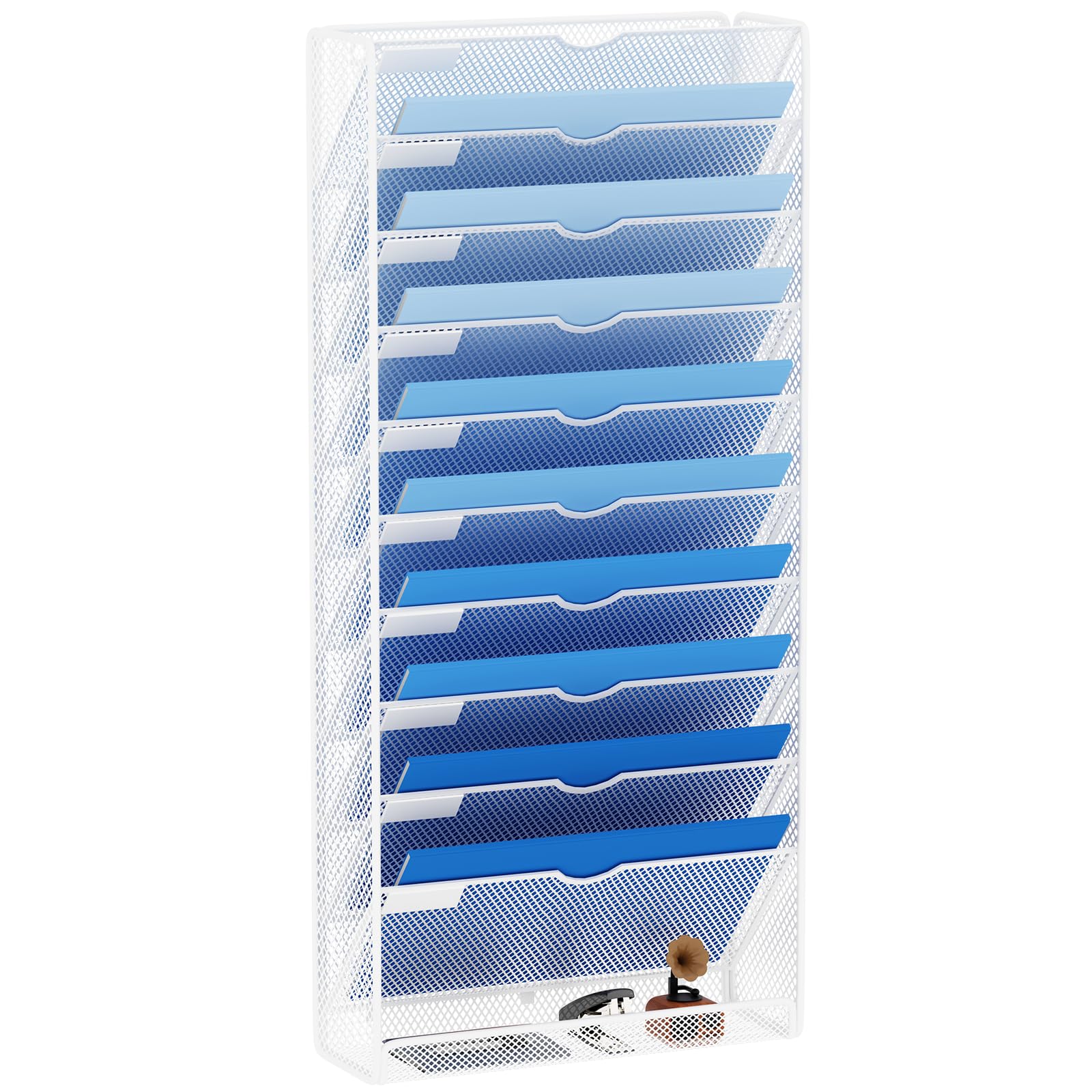 GDINDINFAN Hanging Wall File Organizer 10 Tier Wall Mounted File Holder Document Wall Organizer Magazine Organization for Office Home, White