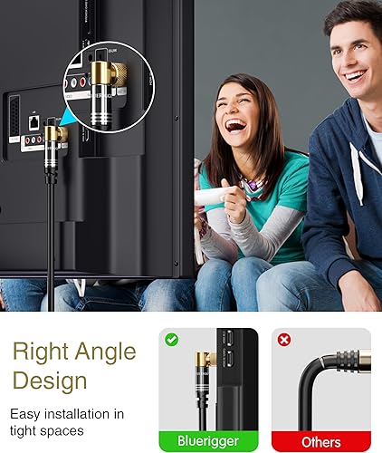 Miniatura 10 de BlueRigger Cable coaxial digital RG6 de audio y video (10 pies, 90 en ángulo a conector macho recto tipo F, triple blindado) - Cable coaxial para