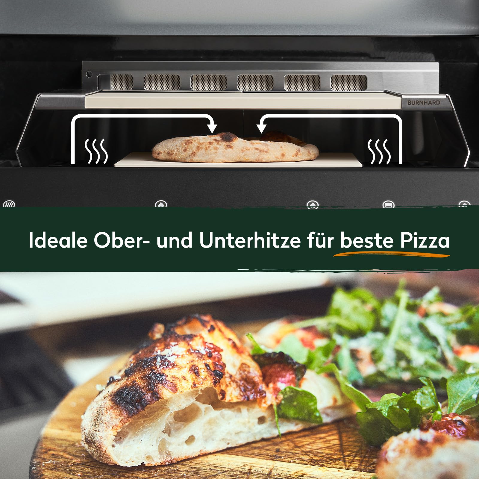 BURNHARD® Pizzaaufsatz für Gasgrills, Pizza Cover mit Cordierit-Pizzasteinen, Edelstahl Pizzahaube, passt ab 56 x 38 cm Grillfläche, ideal für FRED & EARL Grills, Pizza in 90-120 Sek