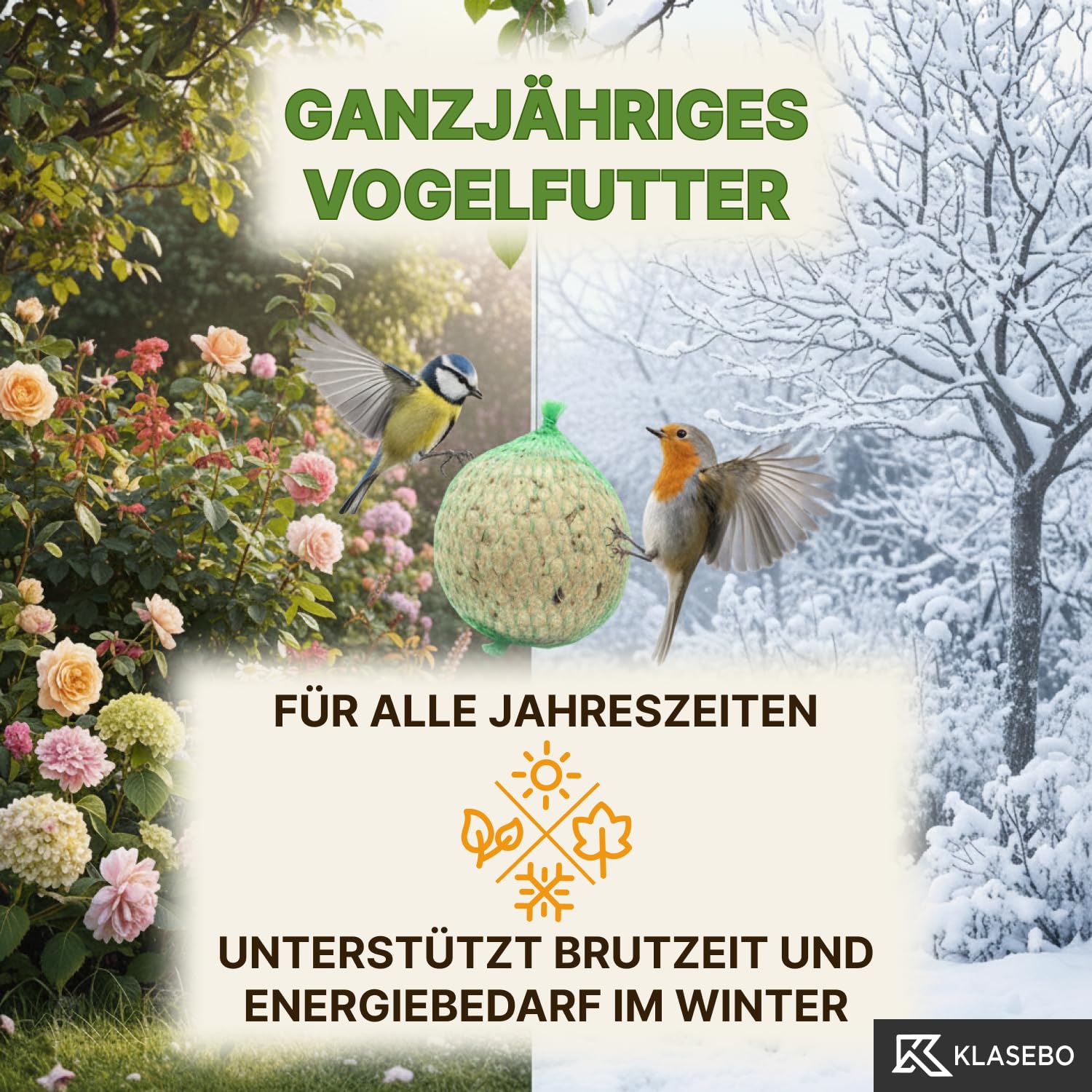 Premium Meisenknödel mit Insekten, 100 Stück (9kg) – Ganzjähriges Wildvogelfutter im Netz, Natürliche Zutaten, Ganzjährige Fütterung, Körnerfresser Delikatesse