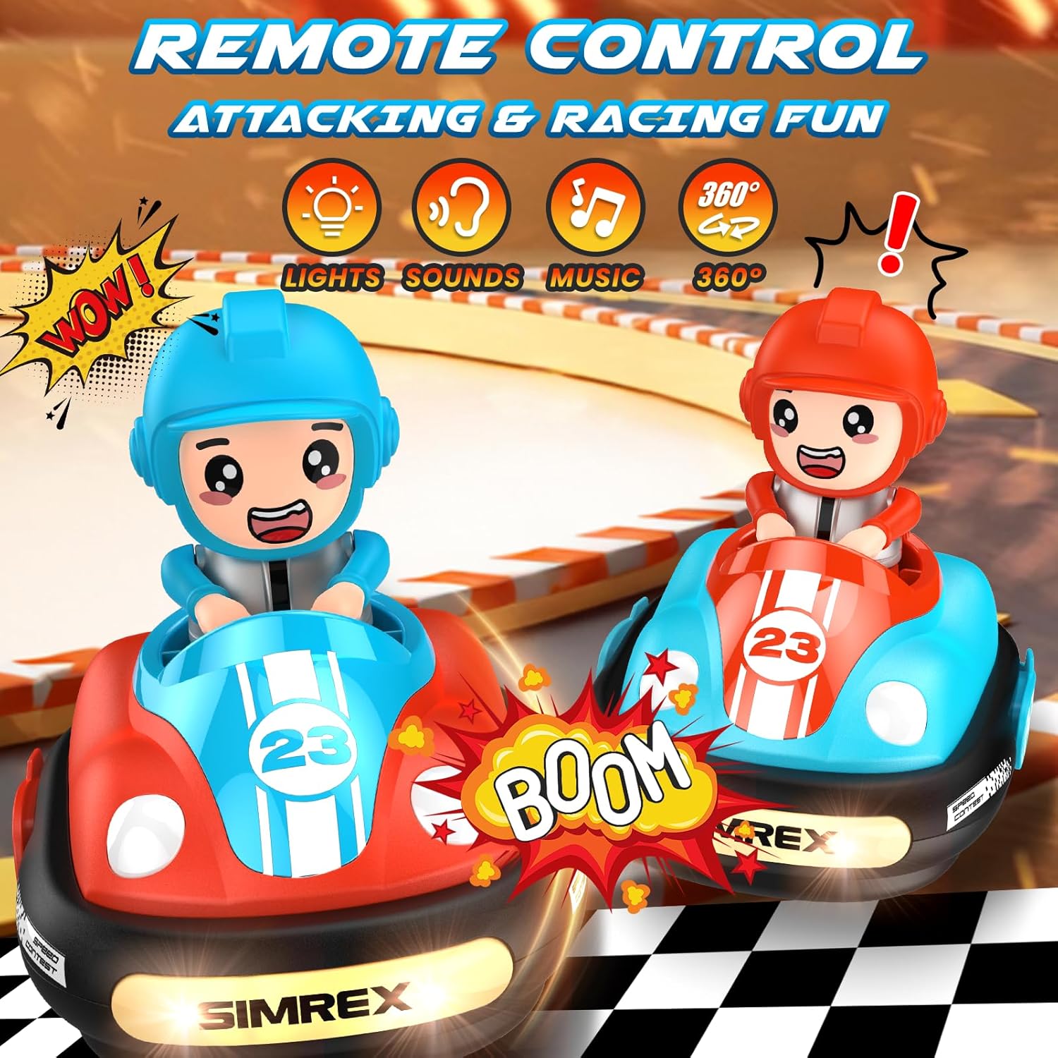 Remote Control Bumper Cars for Kids - 2 Player Battle Set with Lights & Music, Toy Car for Toddlers Boys Girls Ages 3-8, Gift for Boys Girls Birthday image 2 of 6 B0DFH64RMK