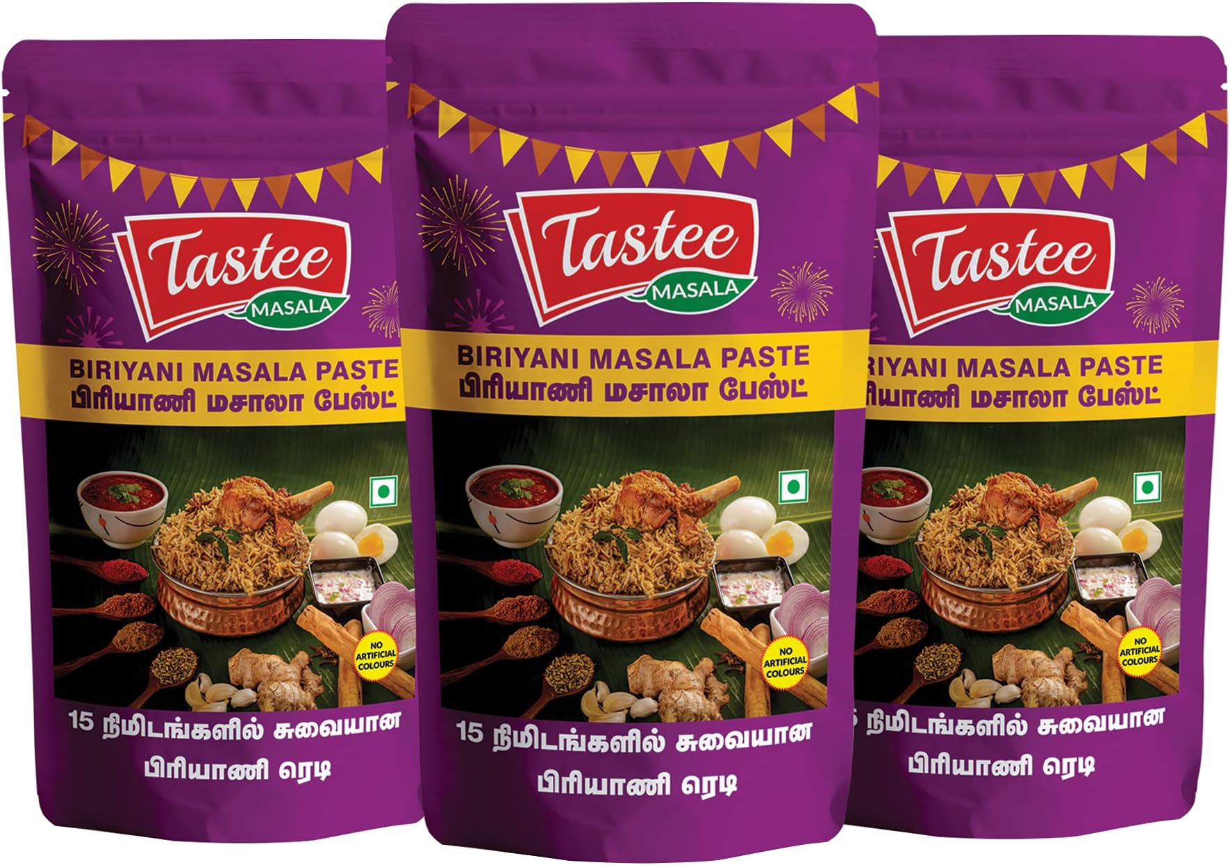 Tastee Masala Dindigul Biryani Masala Paste, Ready to Cook, South Indian Style 100 grams (Pack of 3)