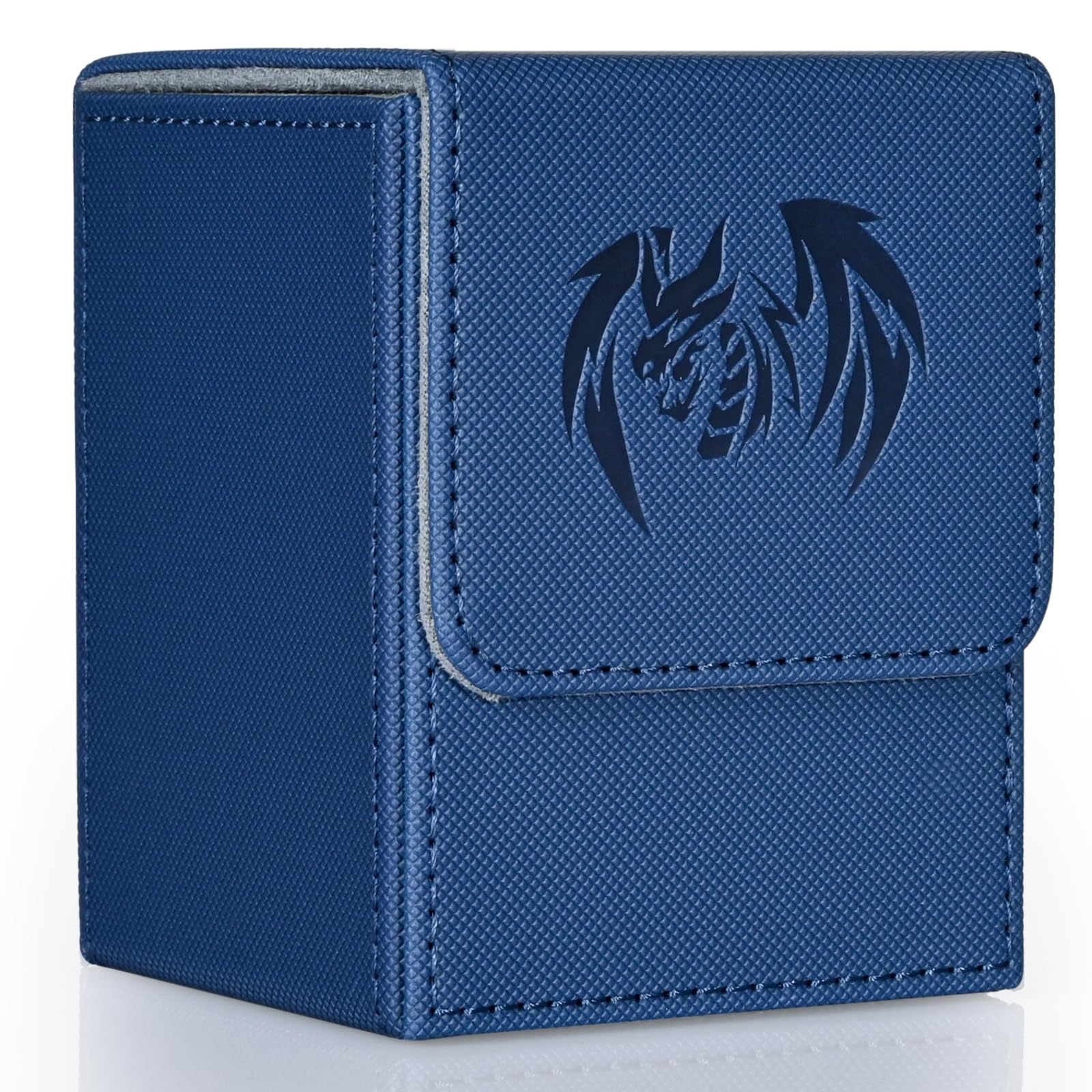 UAONO Card Deck Box for Yugioh MTG, 100+ Deck Case with 2 Dividers Fits TCG CCG PTCG, PU Leather Strong Magnet Card Storage Box Compatible with Magic Commander Trading Cards (Navy, Sky Dragon)