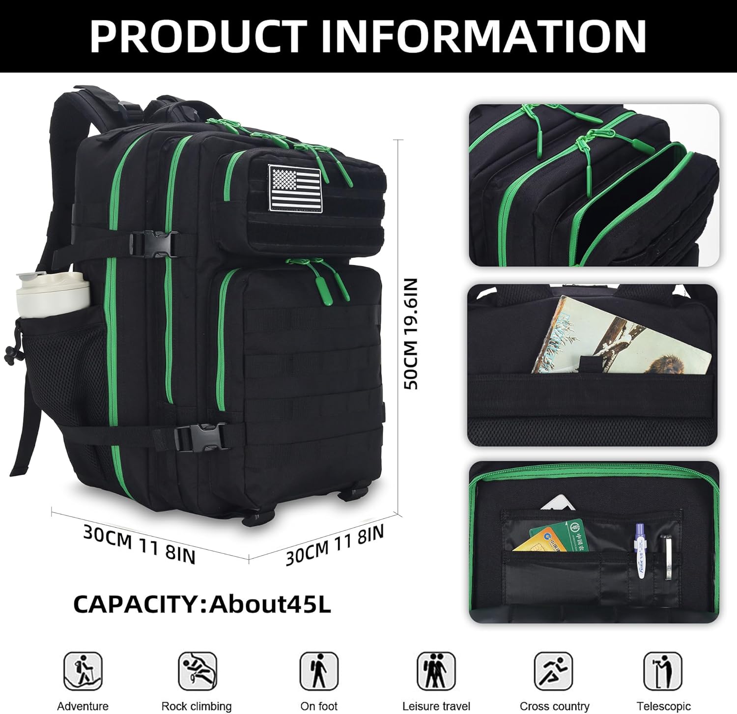 Trousse De Secours Sac à Dos Tactique 45L Oreunik - Militaire, étanche, Système MOLLE Pour Randonnée Et Camping Oreunik Sac A Dos Militaire