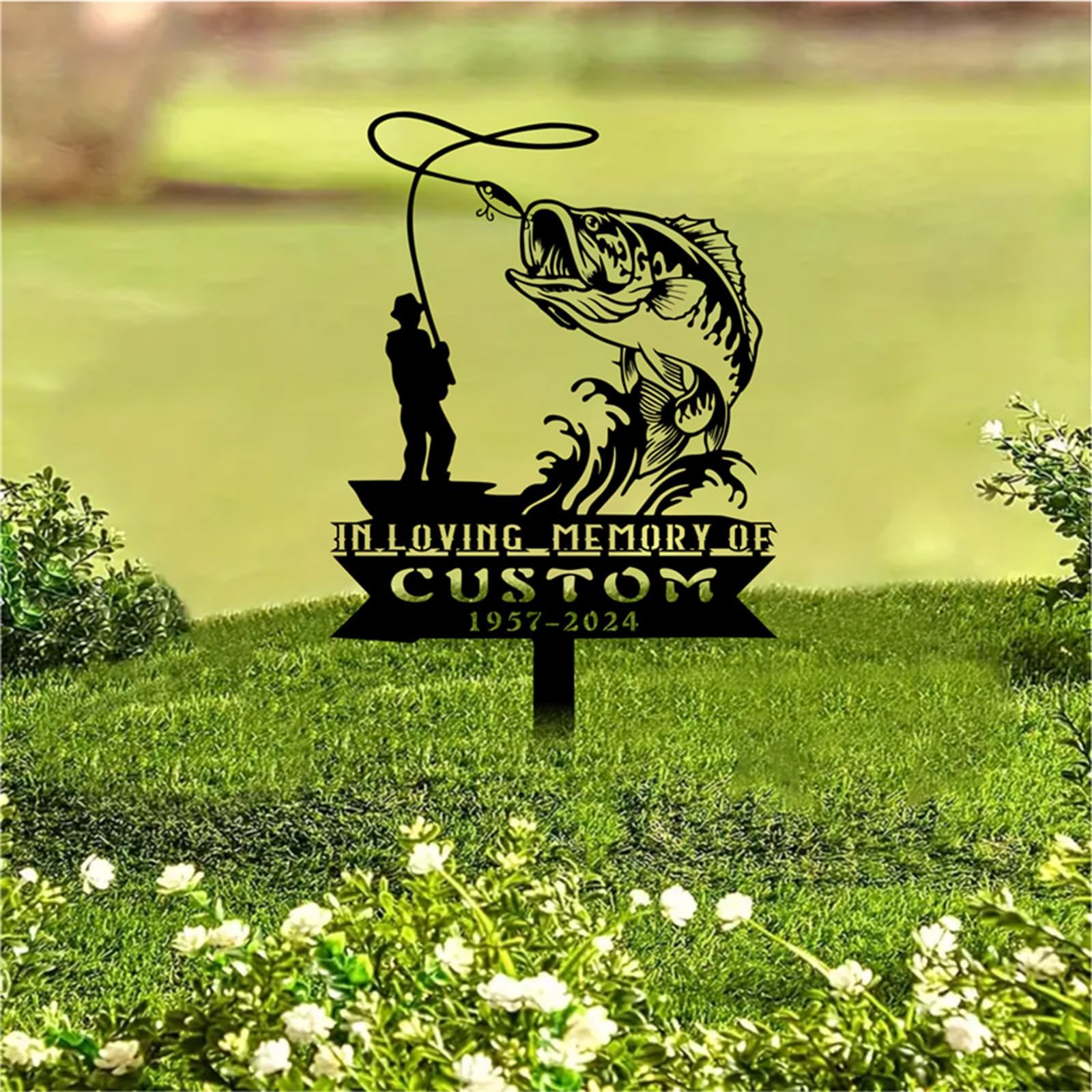 Custom Fishing Fisherman Memorial Metal Sign,Personalized Memorial Stake,Sympathy Gift,Metal Garden,Outdoor Garden Yard Lawn Cemetery Decor