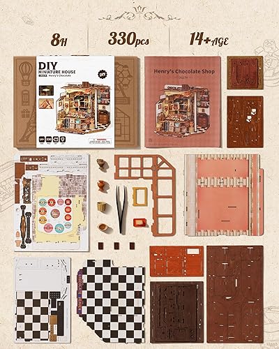 Miniatura 9 de Rolife Kit de Casa en Miniatura DIY Henry's Chocolate Shop, Casa Pequeña Book Nook para Decoración de Estantería, Kits de Construcción de Modelos