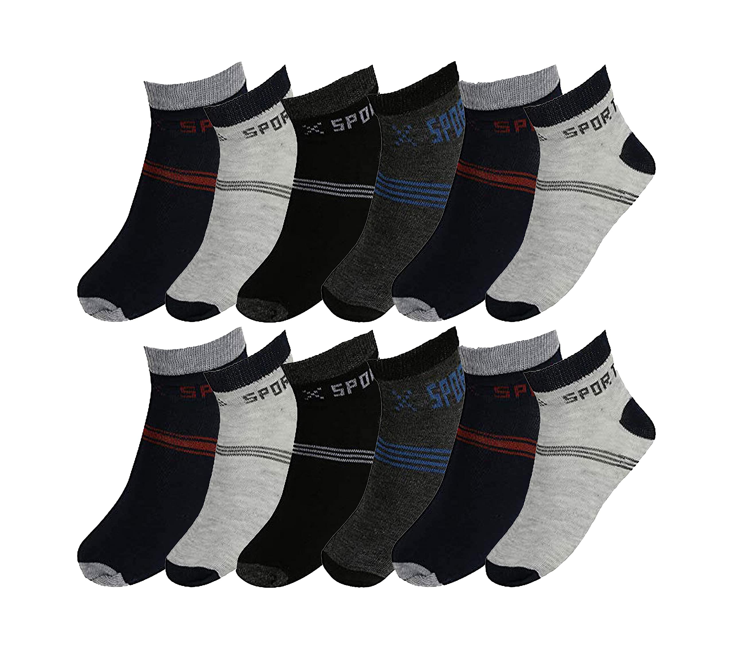 Navkar CraftsPremium Men's and Women's Cotton Ankle Length Socks/Sport Socks (Pack of 12 Pairs, Multicolor)