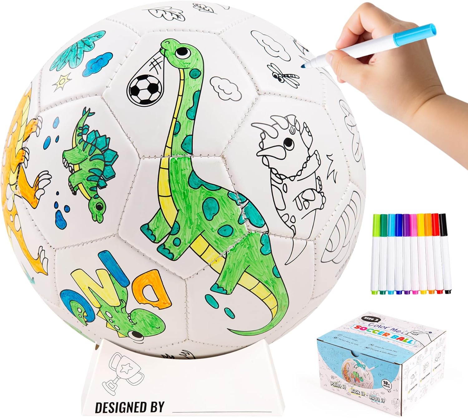 Paint Your Own Soccer Ball with Markers, Toddler Arts and Crafts Kits Soccer Gifts for Girls Boys, Size 3 Dinosaur Toys Personalized Coloring Soccer Ball Birthday Gifts for Kids 3 4 5 6-8