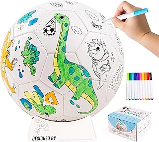 EVERICH TOY Paint Your Own Soccer Ball with Markers, Toddler Arts and Crafts Soccer Gifts, Kids Soccer Ball Size 3 Dinosaur Toys for Boys Girls, Sport Drawing DIY Design Color Play Ball Game with Pump