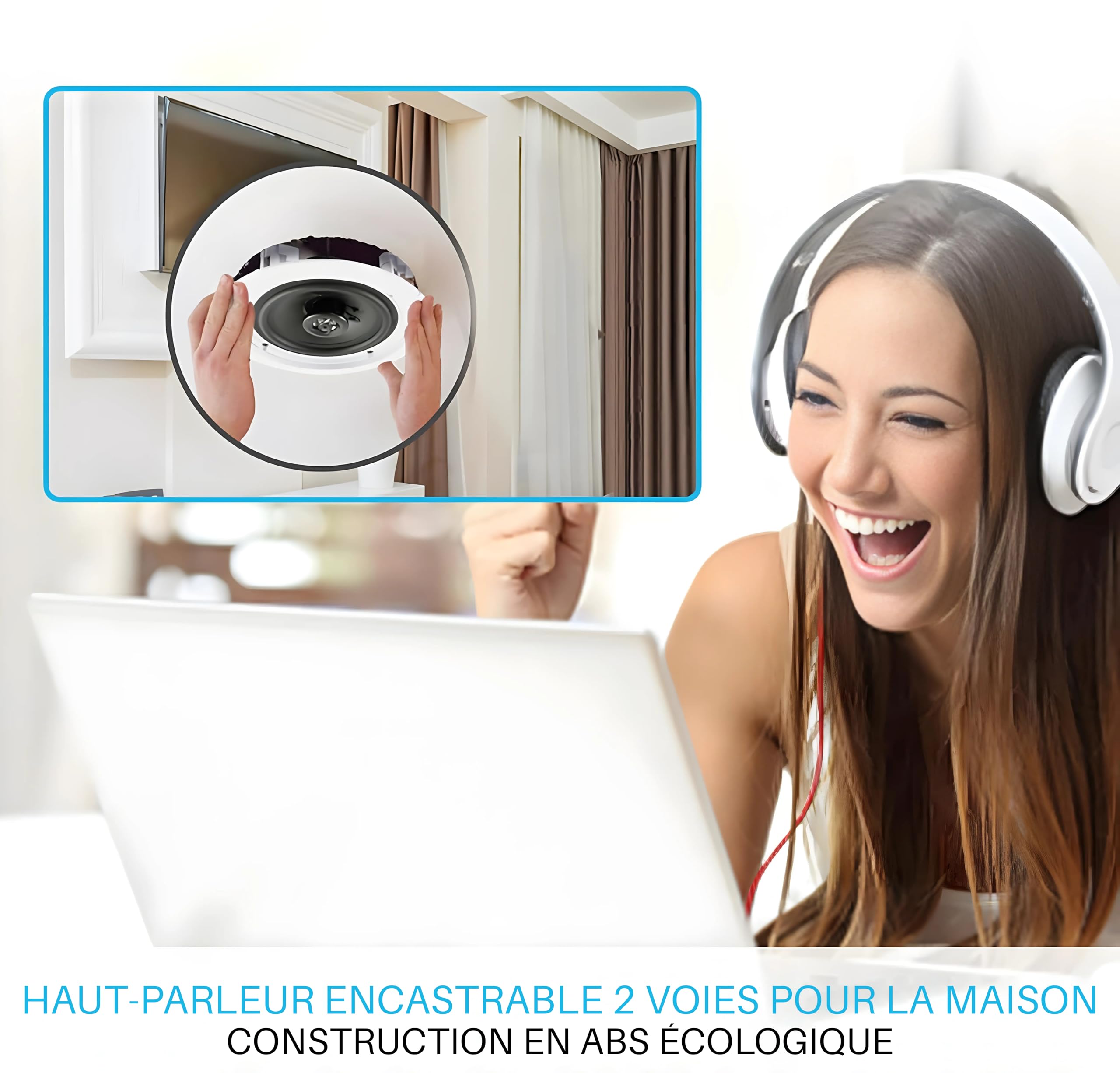 Pyle Enceintes Bluetooth 2 Voies à Encastrer Mur/Plafond avec Connexions Rapides et Grilles Interchangeables