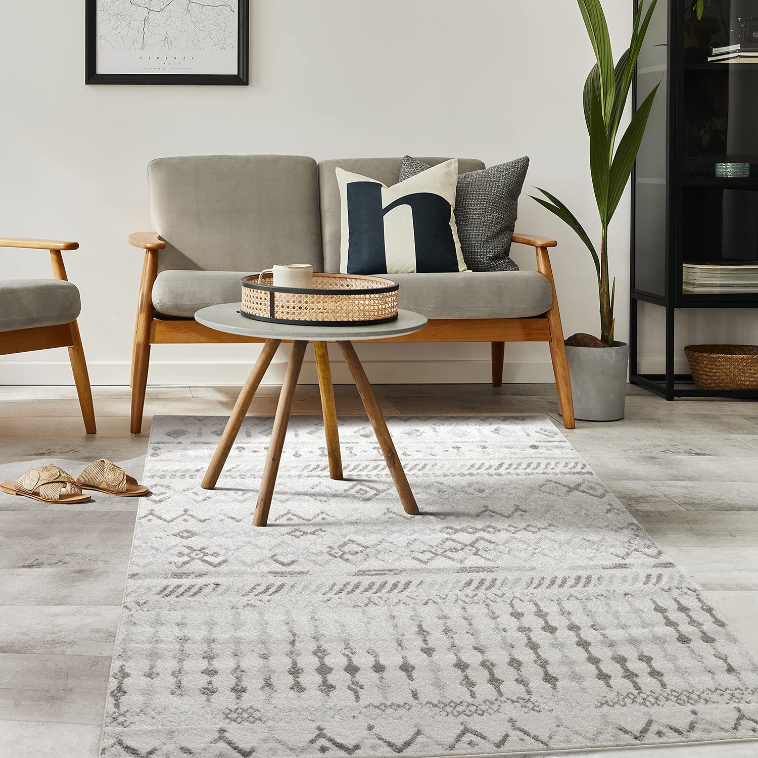 Antep Rugs Bohemian Geometric 3x5 Indoor Area Rug Phoenix, Gray/White, 3' x 5'