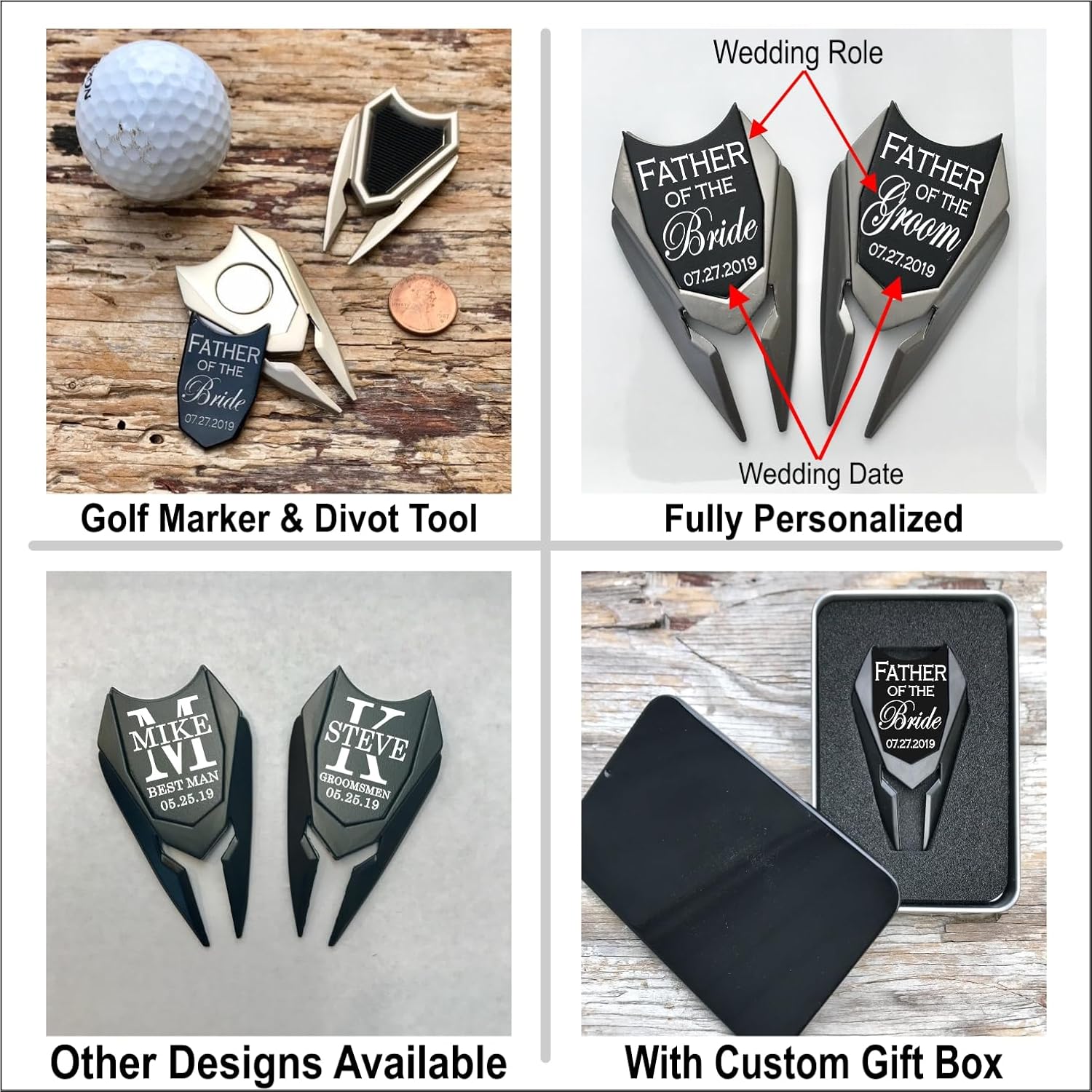 Father of The Bride Groom | Personalized Golf Ball Marker | Custom Divot Repair Tool | Engraved Golfers Markers