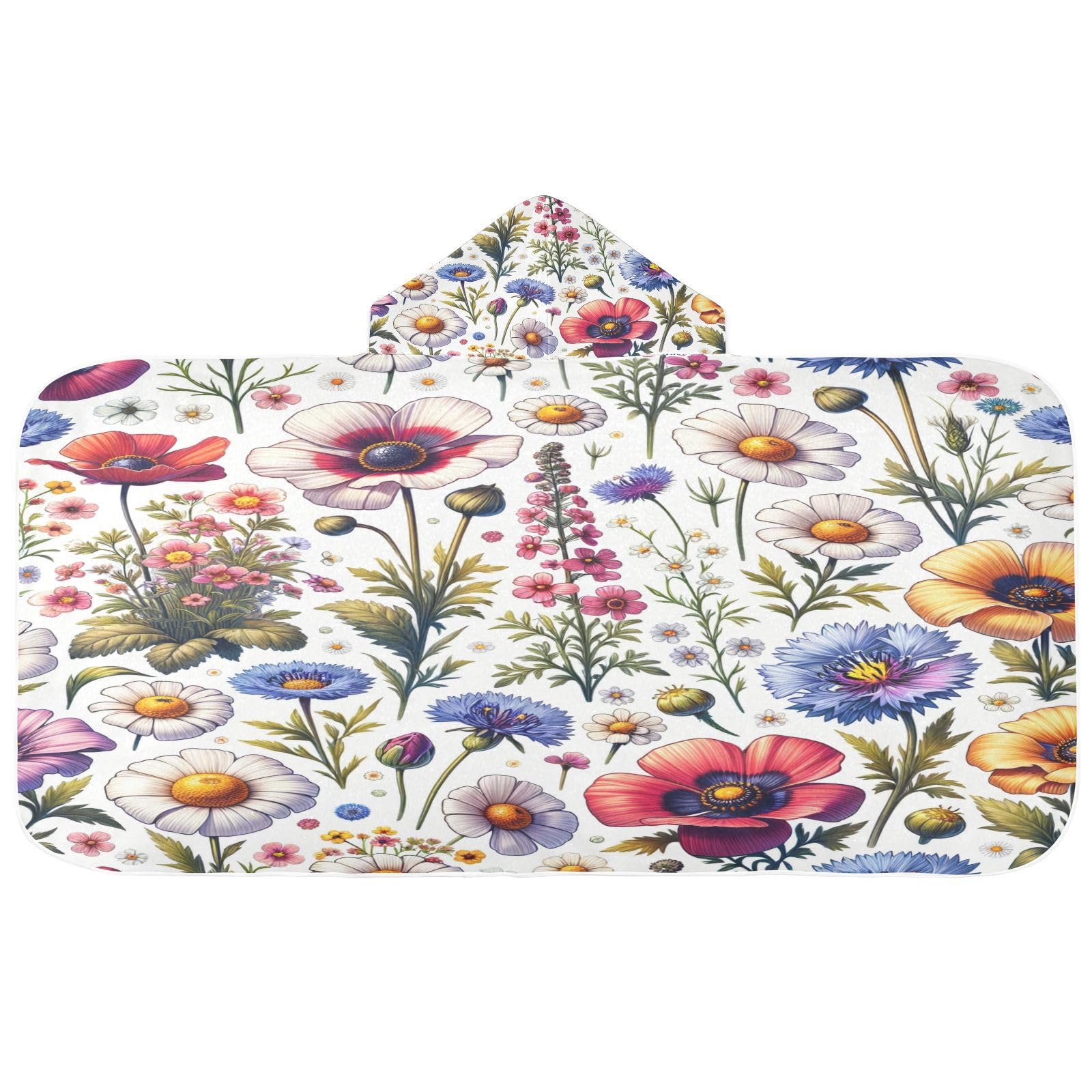 Kigai Colorful Flowers Hooded Beach Towel for Kids Soft Absorbent Quick Dry Bath Towel with Hood Lightweight Toddler Shower Pool Bath Wrap for Boys Girls