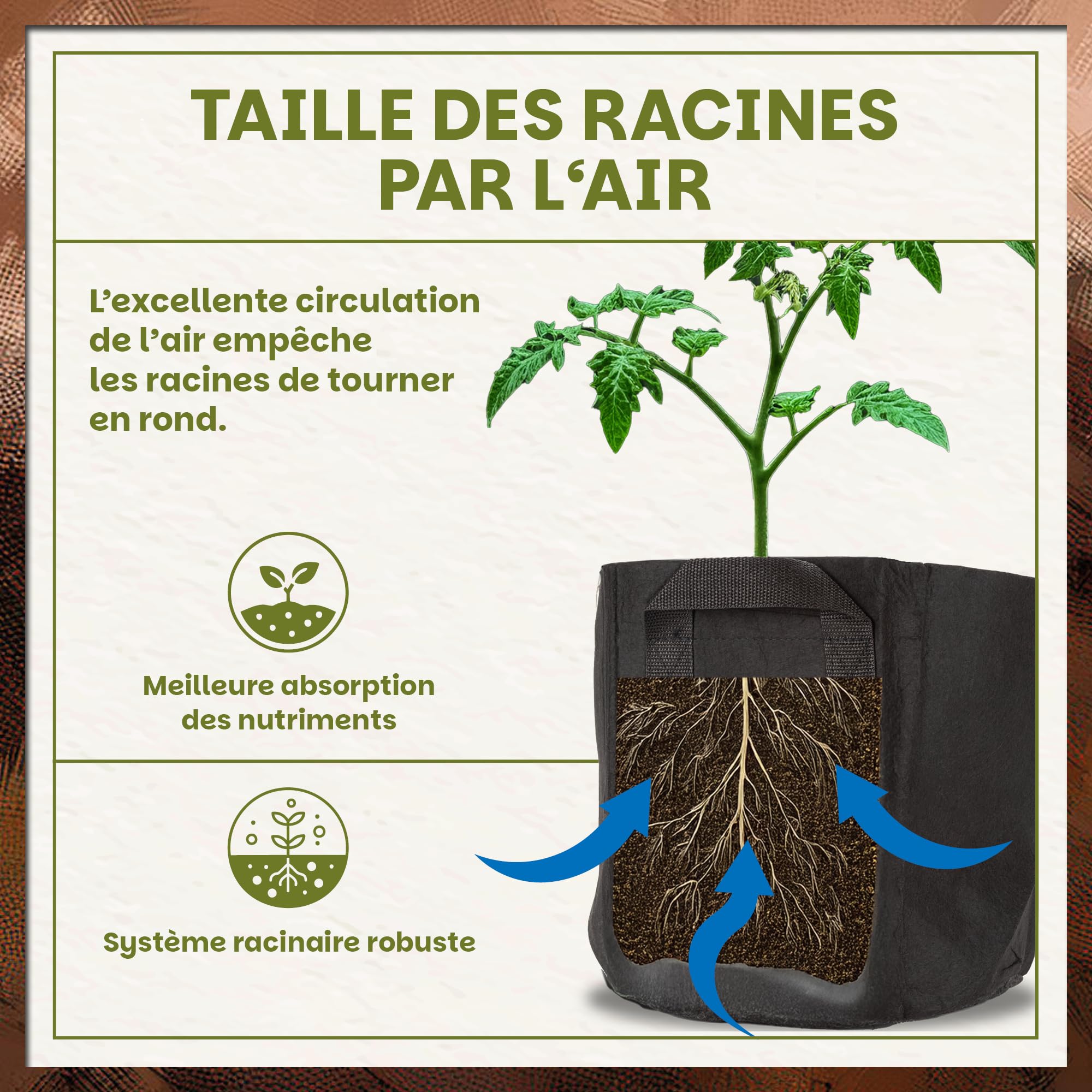 Sac de Plantation 18L – Lot de 10 Sacs de Culture en Tissu Respirant avec Poignées – Pots de Jardinage Réutilisables pour Légumes, Herbes et Fleurs – Idéal pour Balcon, Terrasse et Jardin
