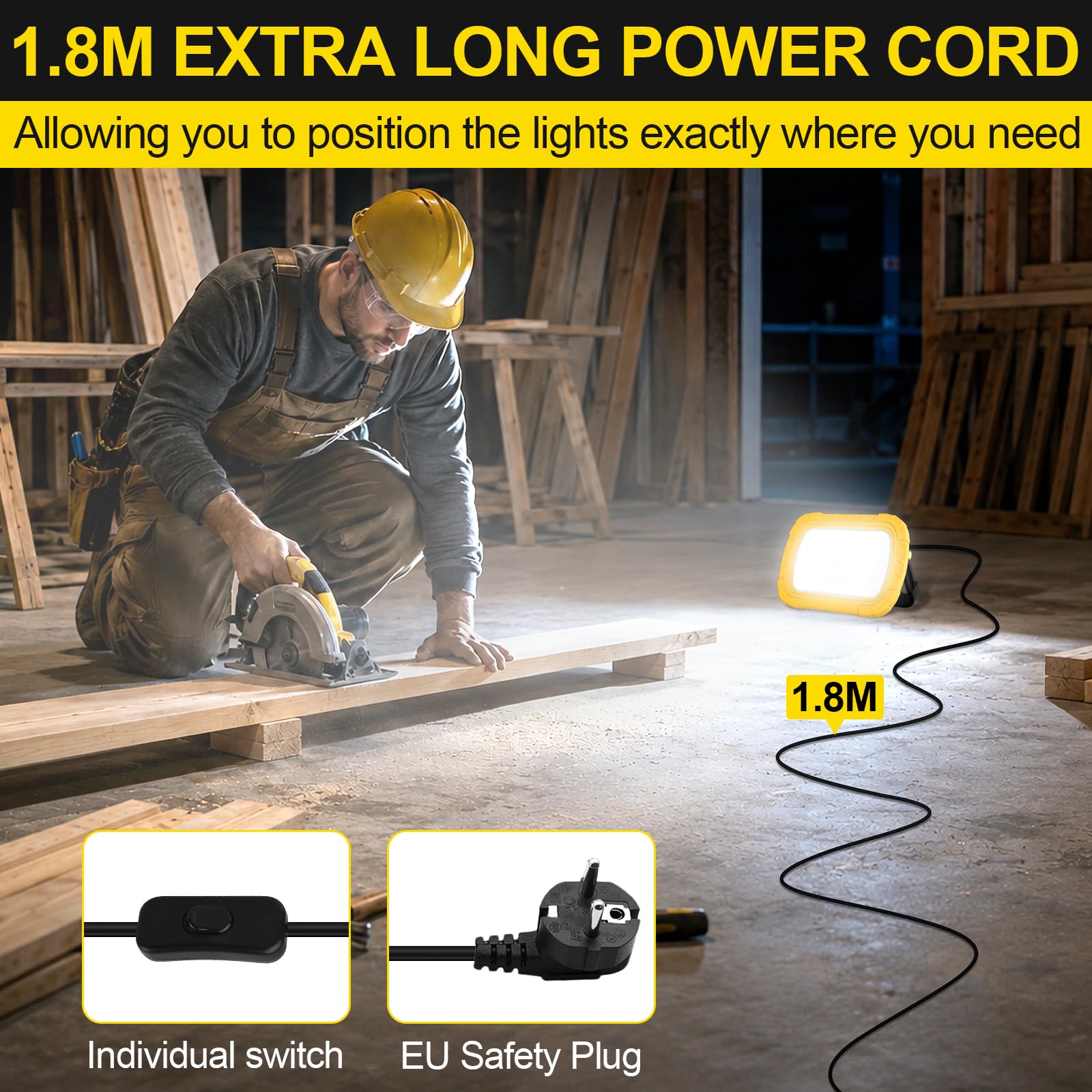 Lot de 2 Projecteur LED 30W, Lampe de Travail Portable 1000LM, Câble 1,8 M