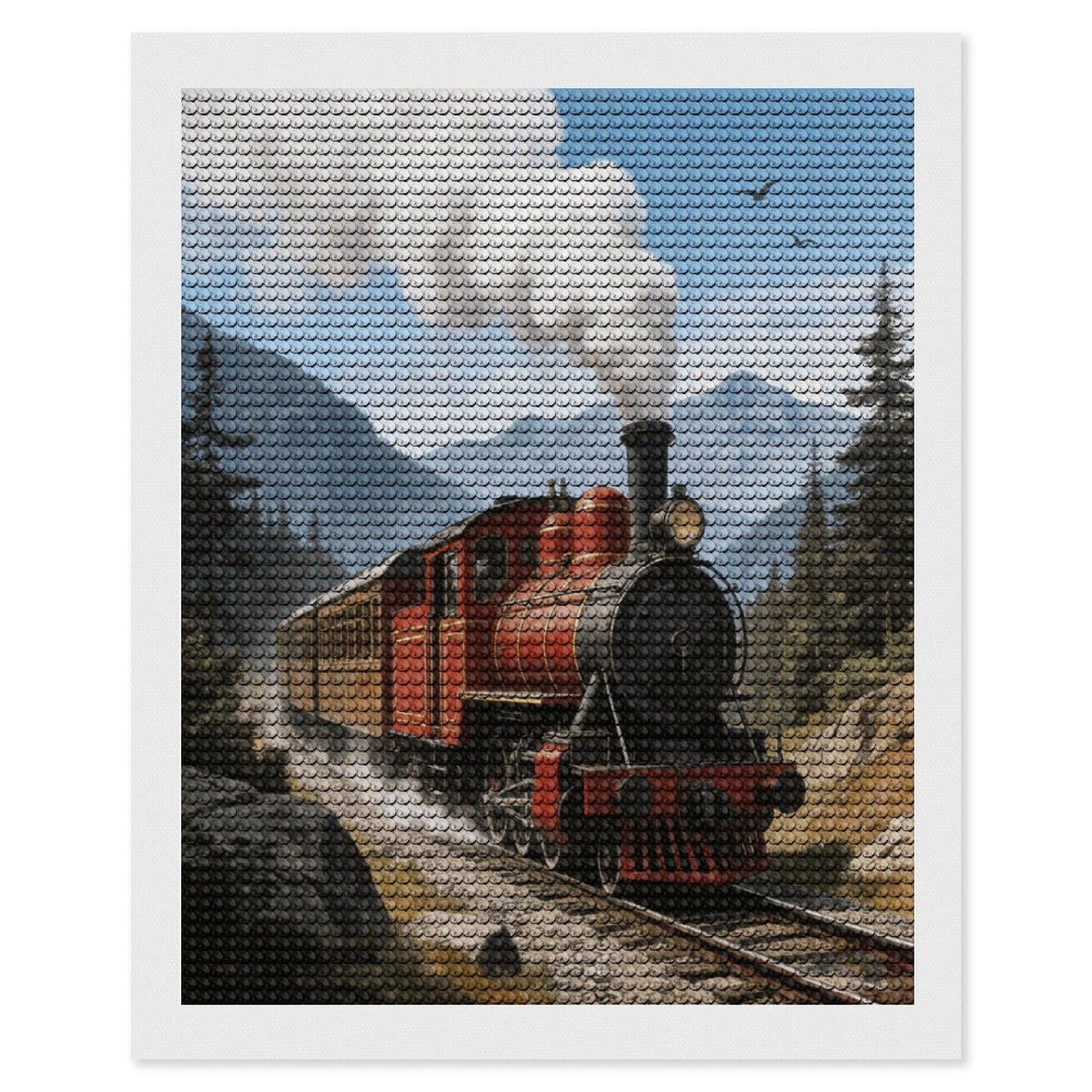 FekiLoot Train Paint by Numbers Kit for Adults Beginner DIY Diamond Dots Paintings Round Full Drill Diamond Art Kits Picture Diamond Art Painting Kits for Home Decor 16"x20"