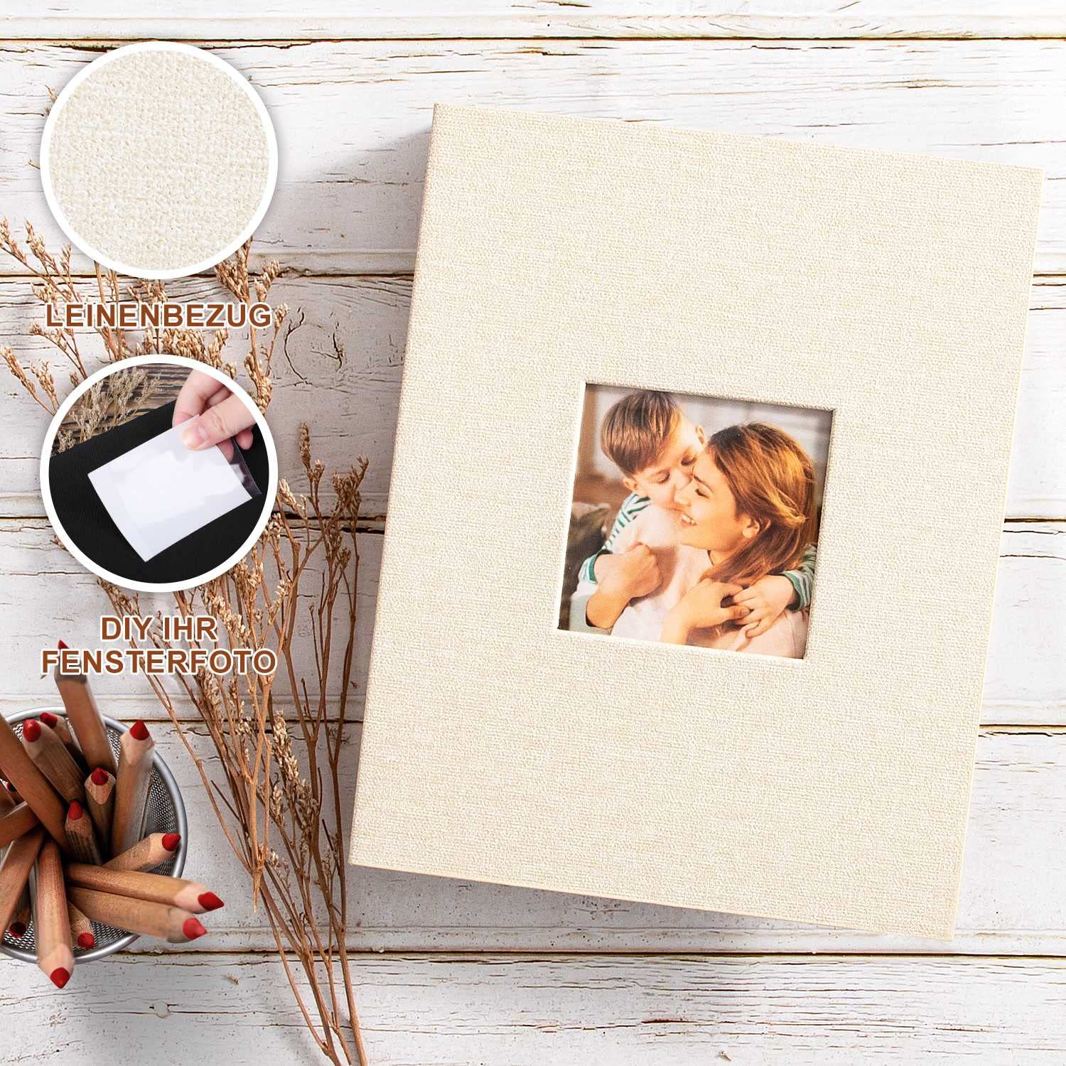 Lanpn Pequeño Album de Fotos 13x18 50 2 Paquetes, Mini Lino Album para Photos Bolsillos Carga Superior Verticales 13 x 18 cm Beige - 3