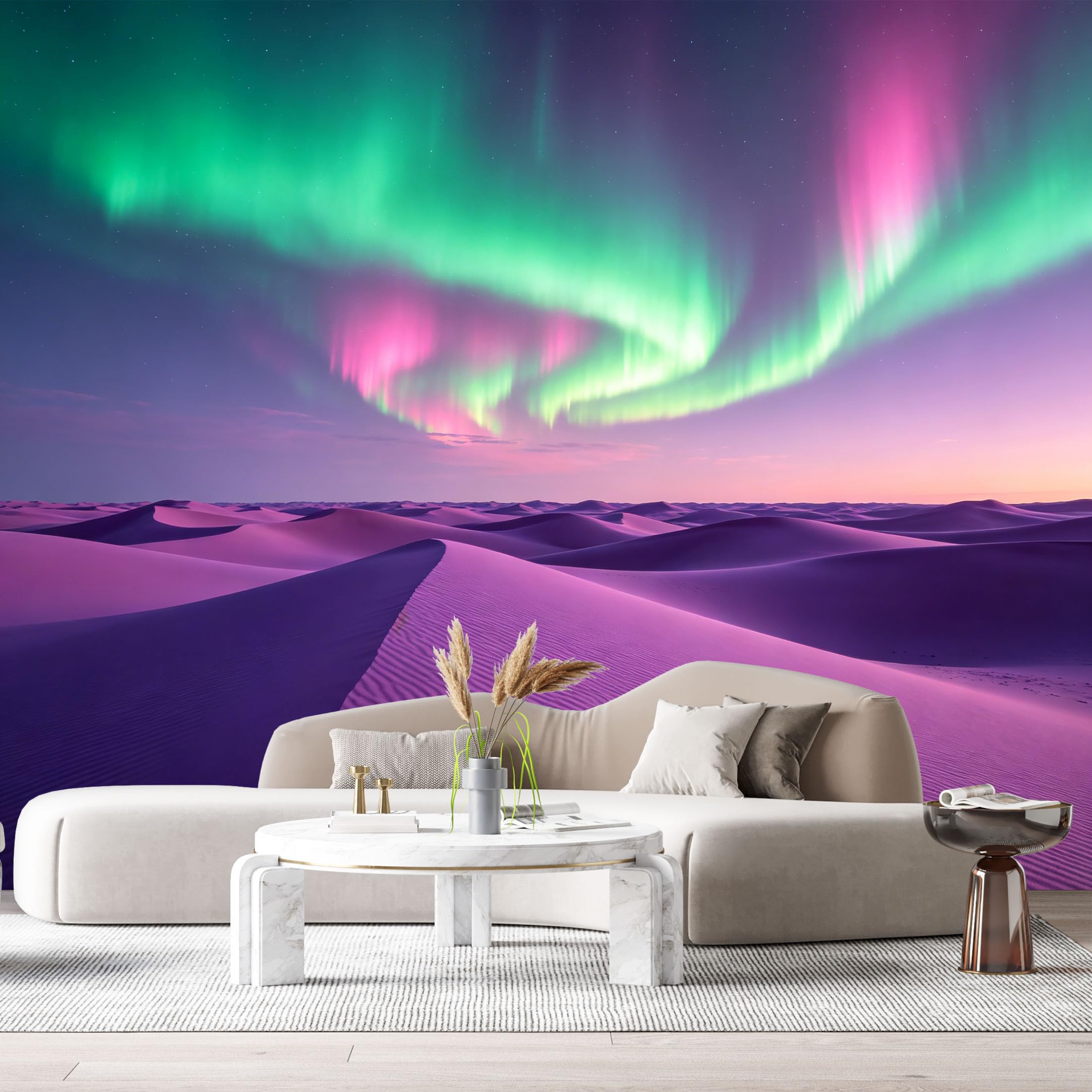 Custom Size Wall Murals Aurora Sky Landscape Desert Dunes Night Glow SelfAdhesive Wall Fabric Removable Large Wallpaper for Photo Living Room