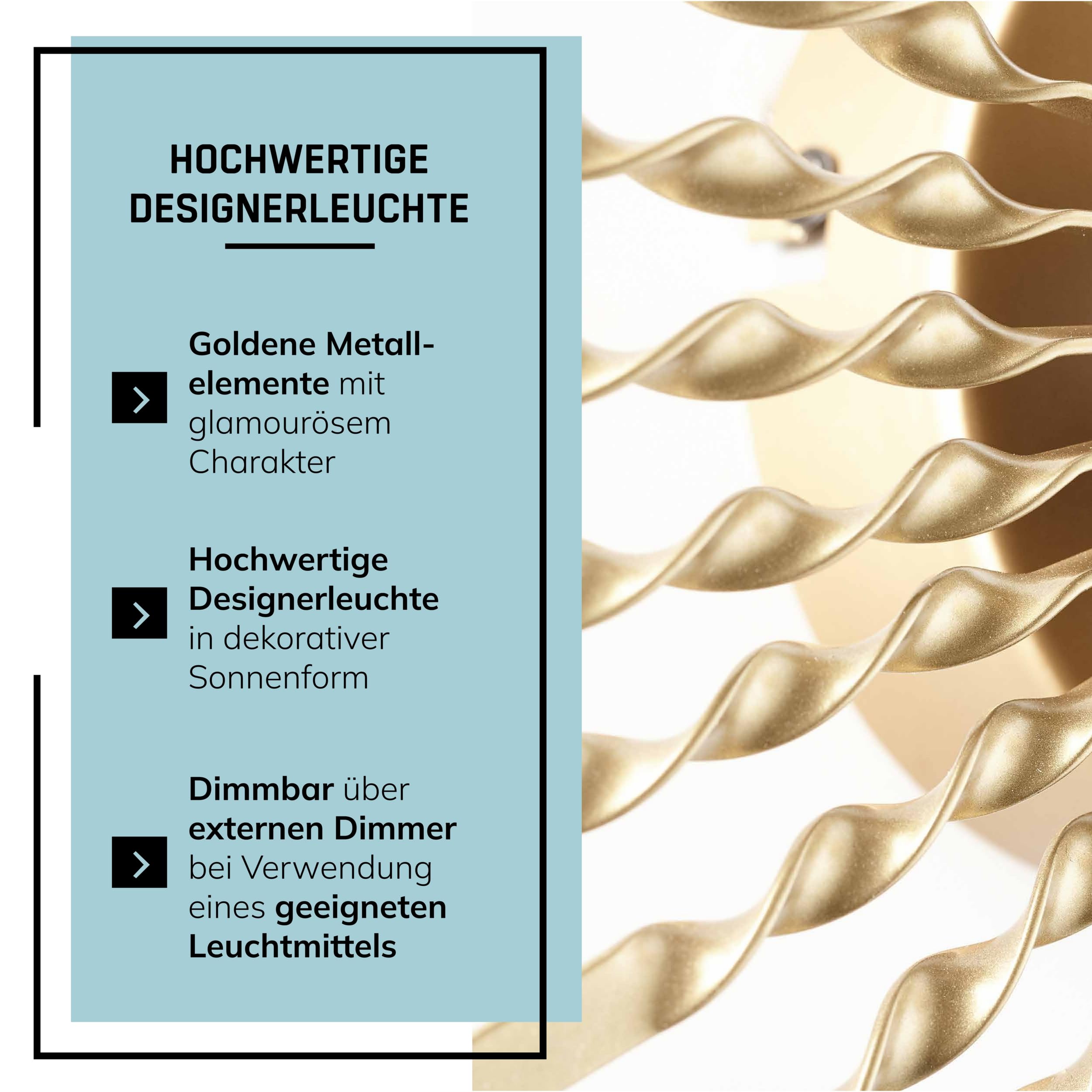 Lightbox Wandleuchte Ø 33 cm Gold - dekorative Wandlampe mit spektakulärem Lichteffekt - E27 Fassung, max. 52 W - exkl. LED