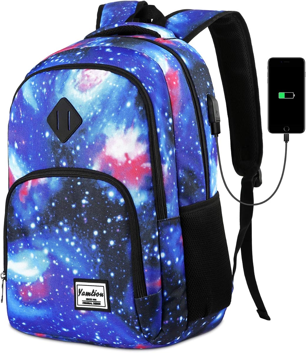 YAMTION Mochila Escolar para Adolescentes, Mochila para Escuela Secundaria y Universidad con USB, Estrella