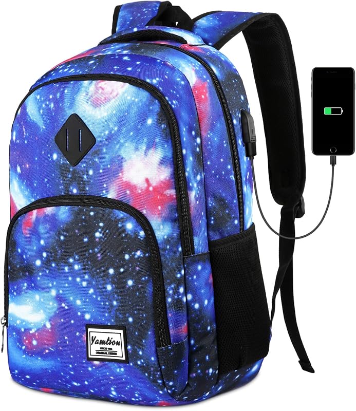 YAMTION Mochila Escolar para Adolescentes, Mochila para Escuela Secundaria y Universidad con USB, Estrella
