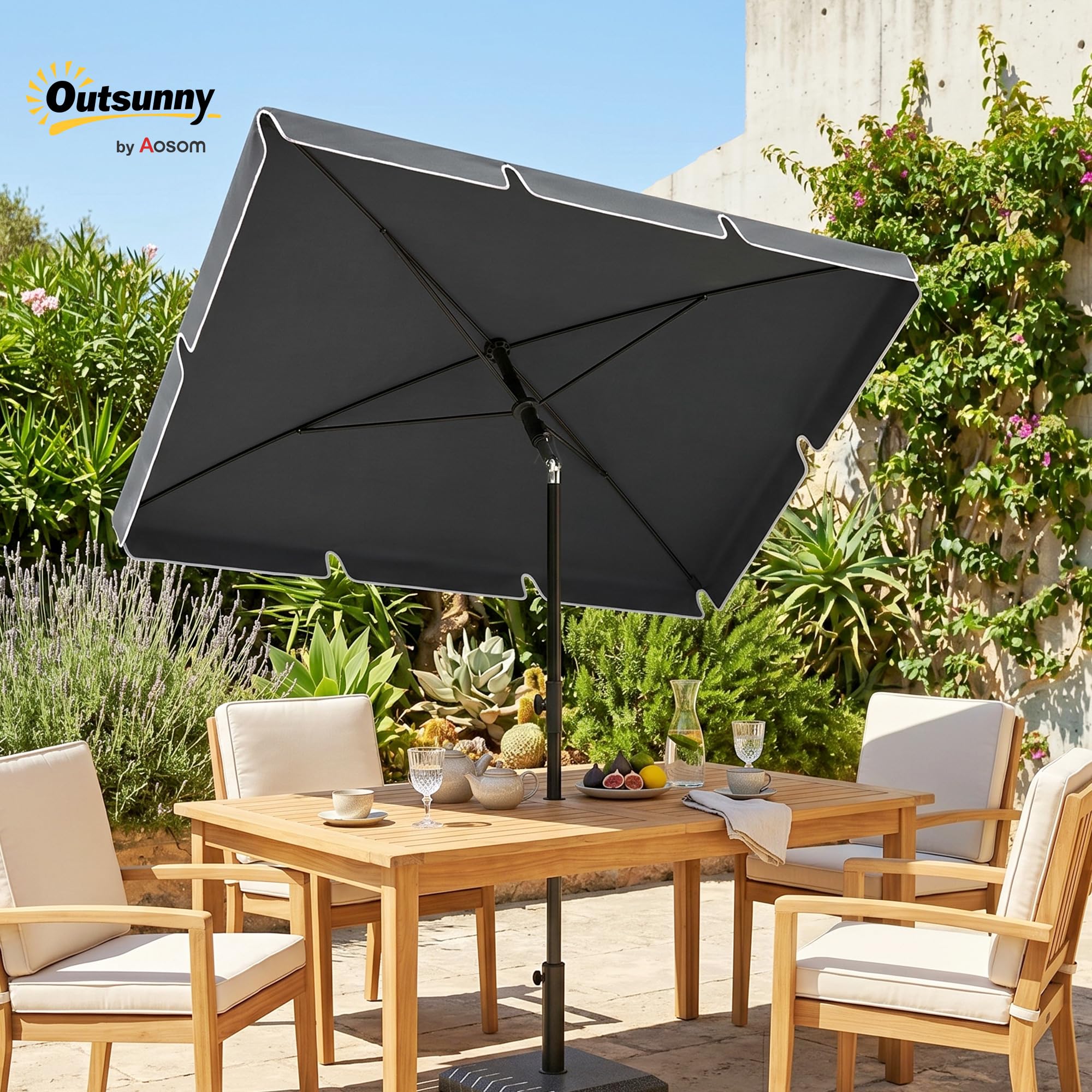 Outsunny Sombrilla de Jardín de Aluminio 2x1,3x2,5 m Parasol de Jardín Rectangular con Función de Inclinación para Terraza Patio Exterior