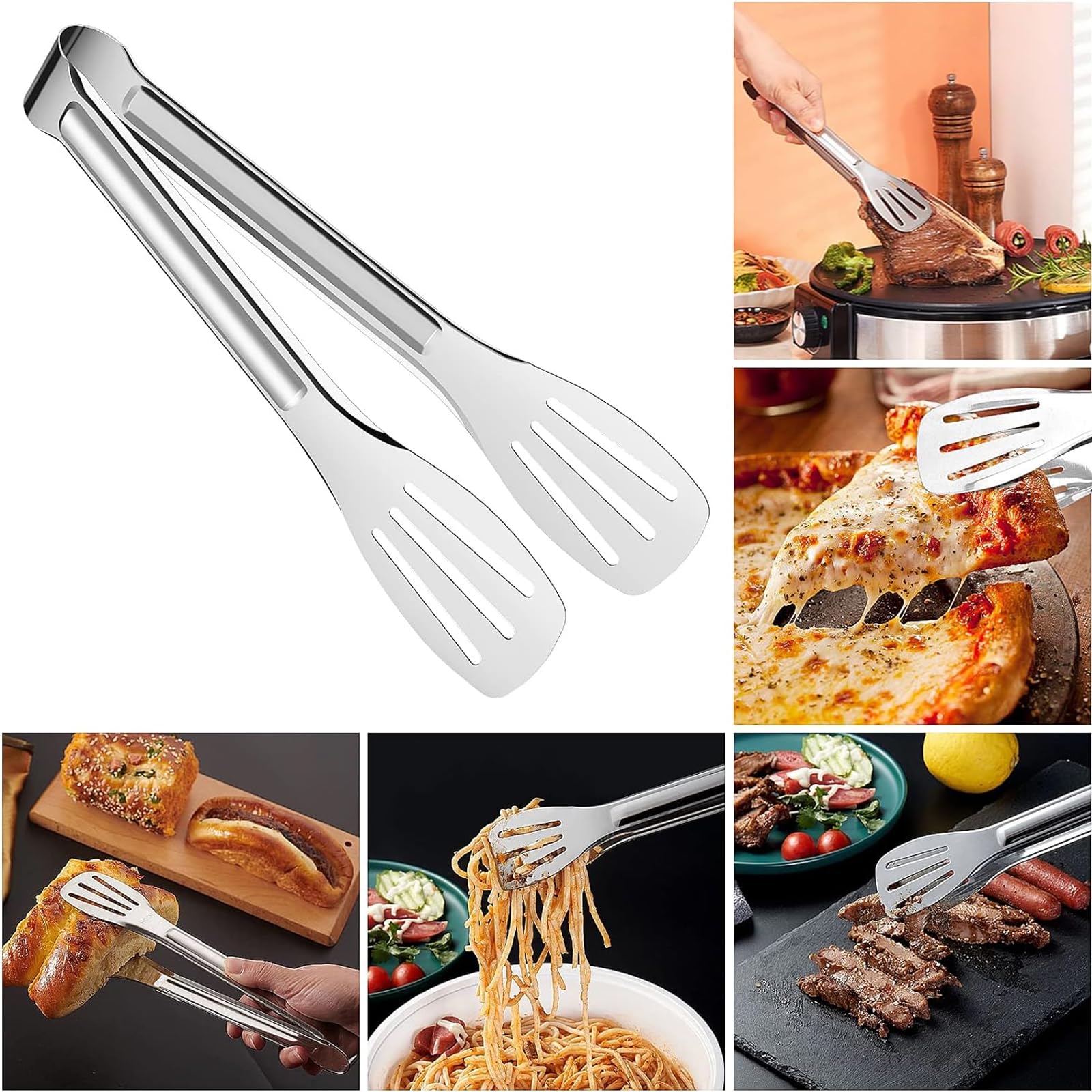 Paquete De 6 Pinzas De Cocina, Pinzas Para Buffet, Pinzas Pequeñas De Acero Inoxidable Para Servir, 7 Pulgadas, Para Alimentos, Ensaladas, Parrilla, Buffets Y Cocina, Diseño Seguro Con Bordes Lisos