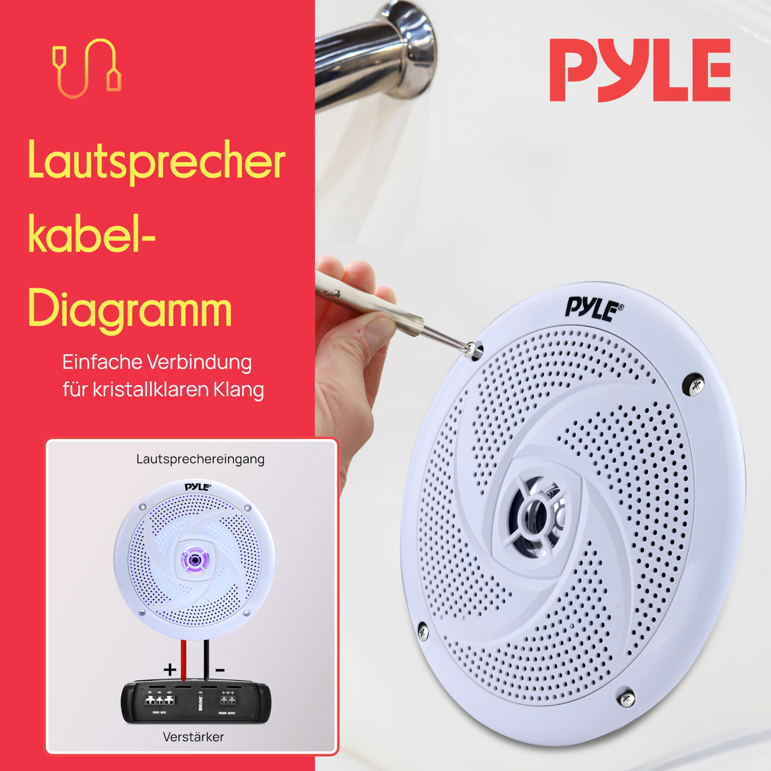 Pyle Slim Outdoor Lautsprecher Box – wasserdichte Box Outdoor Speaker – Outdoor Musikanlage mit LED-Lichtern Schmal 2-Wege Lautsprecher Passiv 240W als Boot & Auto & Lautsprecher, Aufbaulautsprecher