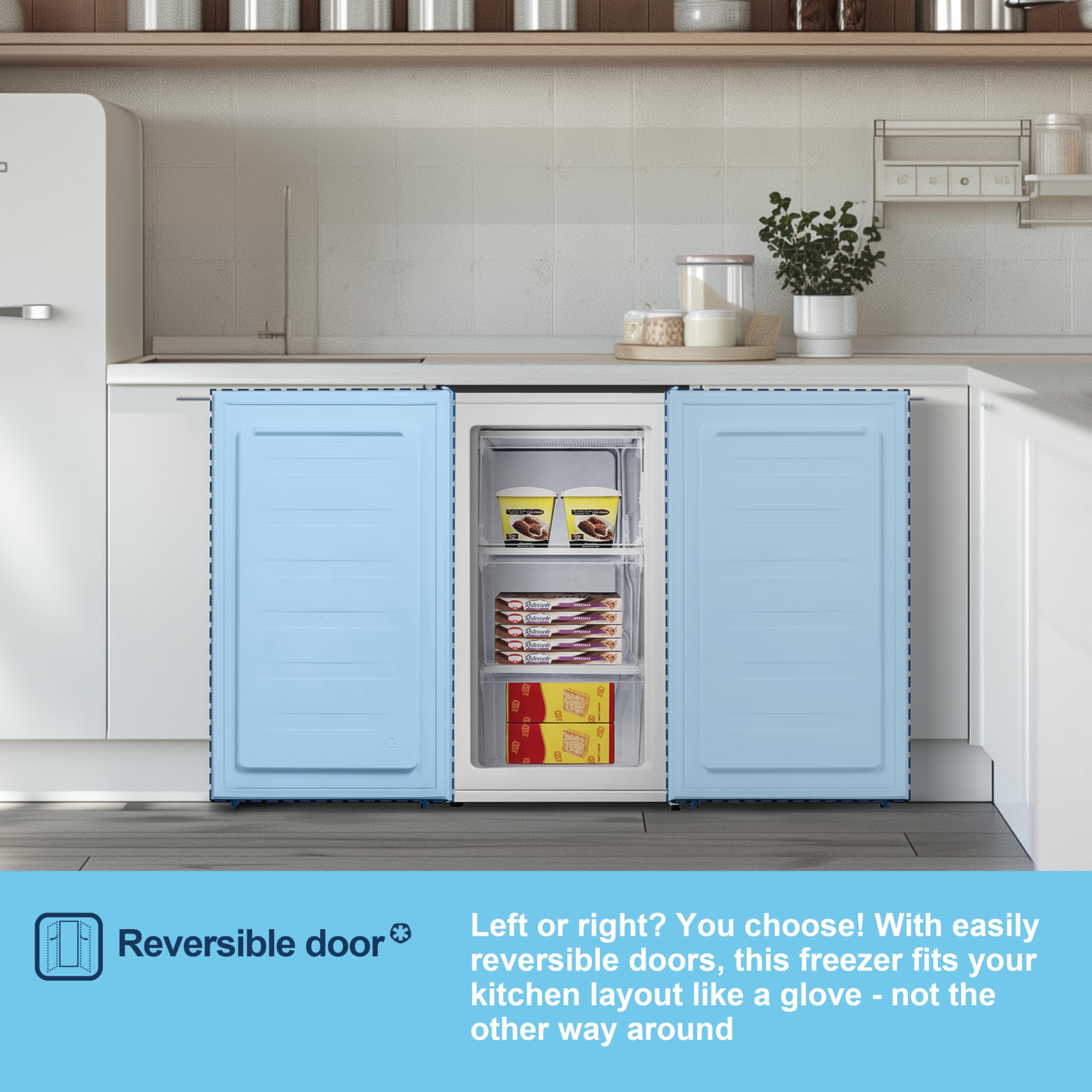 Fridgemaster MUZ4860E Freestanding Undercounter Freezer, 61Litres, 4 Star Freezer Rating, 48cm width, E Rated in White — view 11