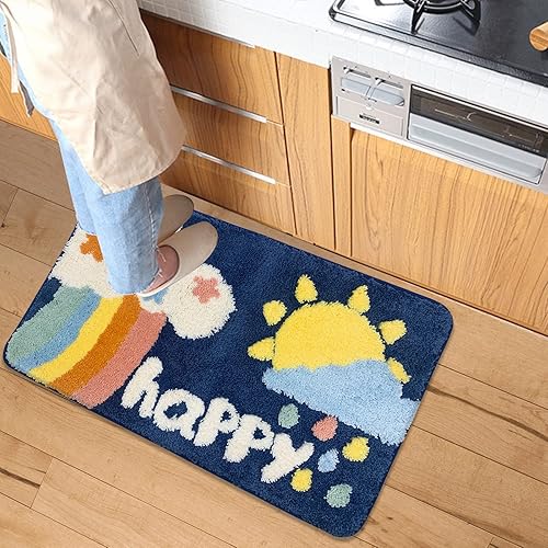Miniatura 3 de USTIDE Bonita alfombra de baño con diseño de nubes felices para niños, tapete de baño antideslizante absorbente de agua para niños, tapete suave