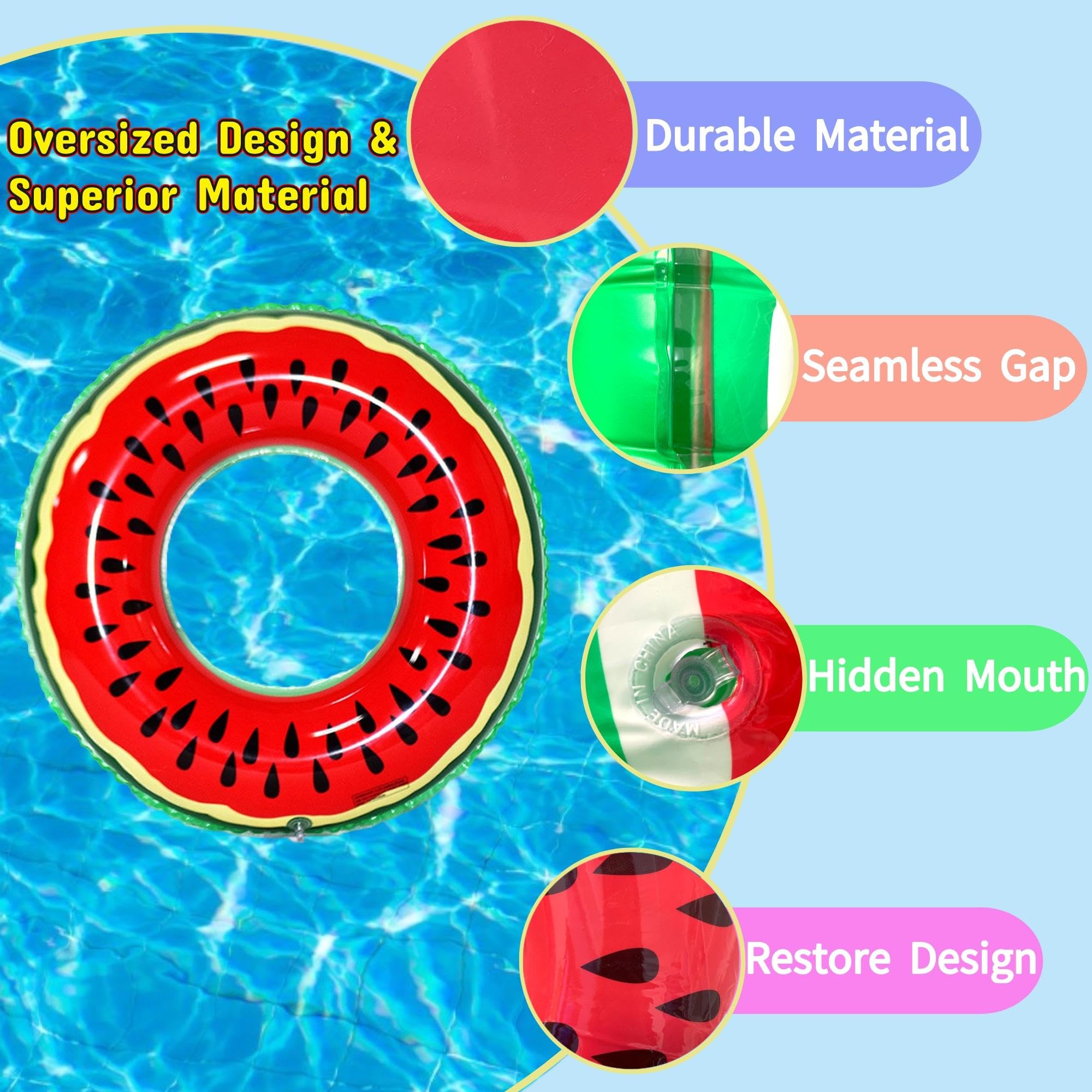 Chennyfun 6 PCS Ciambella Salvagente Frutta, Anello da Nuoto Frutta Gonfiabile per Bambini e Adulti Set, con Motivo di Fruit, con Pallone da Spiaggia per Nuotare Spiaggia Festa Decorazione per Feste