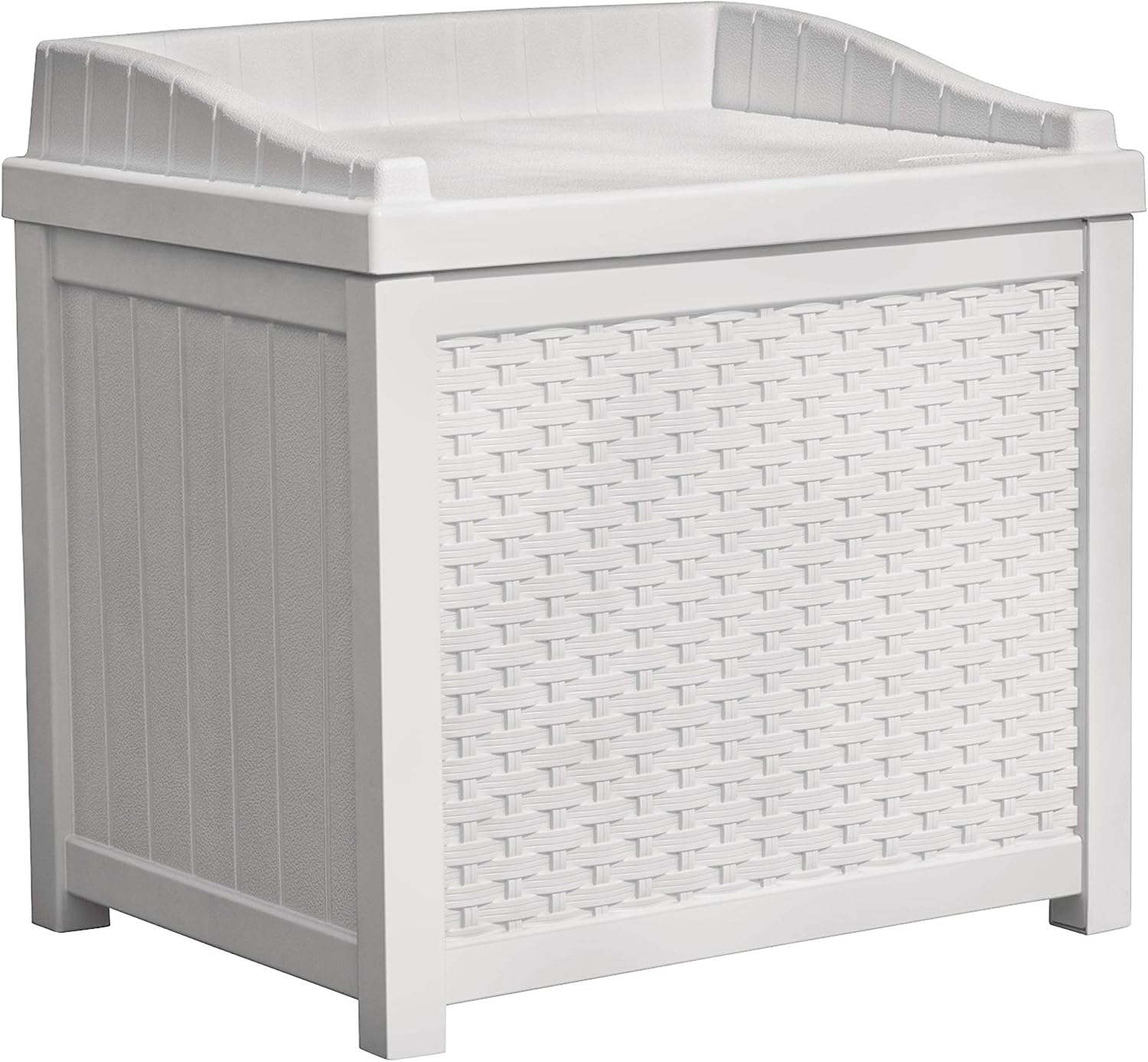 Suncast 22-Gallon Small Box-Lightweight Resin Indoor/Outdoor Storage for Seat Cushions and Gardening Tools Store Items on Patio, Deck, Porch, White