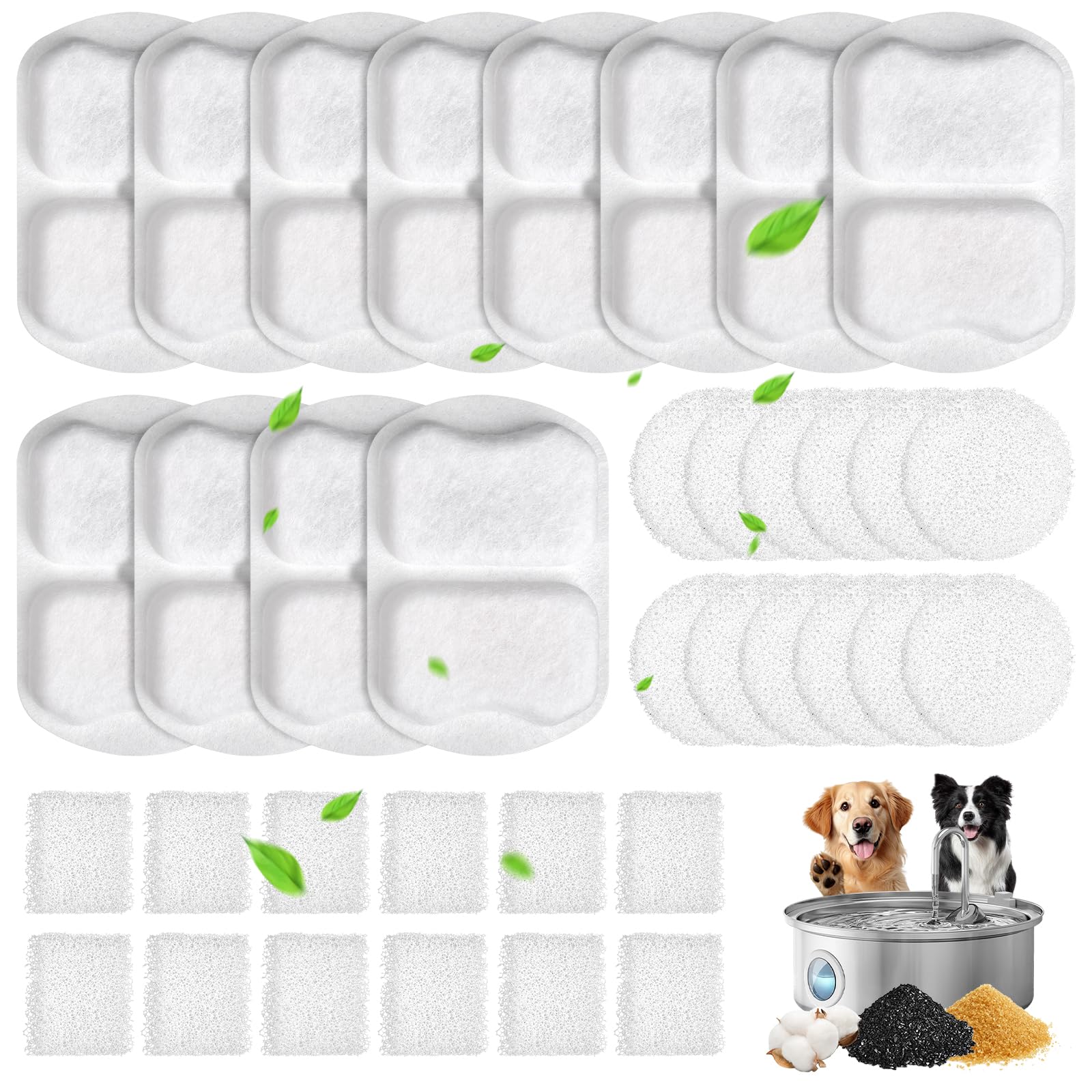 12 Cat Fountain Filters for Oneisall PWF-002 7L Cat Fountain Stainless Steel with Visual Water Level, Contains 12 Cat Water Filter & 12 Pre-Filtered Sponges & 12 Sponges for Pump