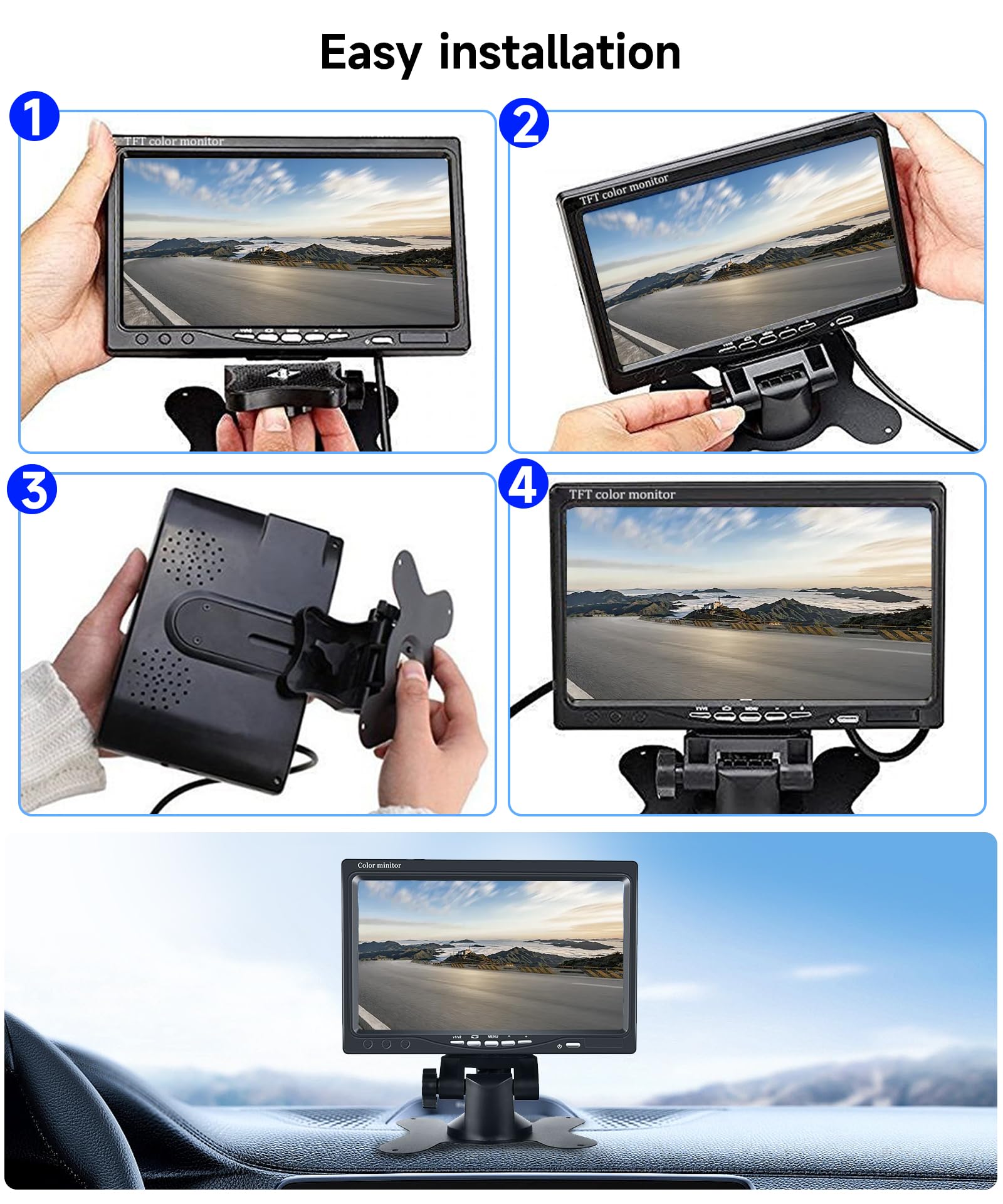 Podofo Rear View Camera with 7 Inch LCD Car Camera, IP69, Night Vision, Parking Aid, Wired, Waterproof, Suitable for Bus/Truck/Van, Motorhome, 10 m 15 m Cable