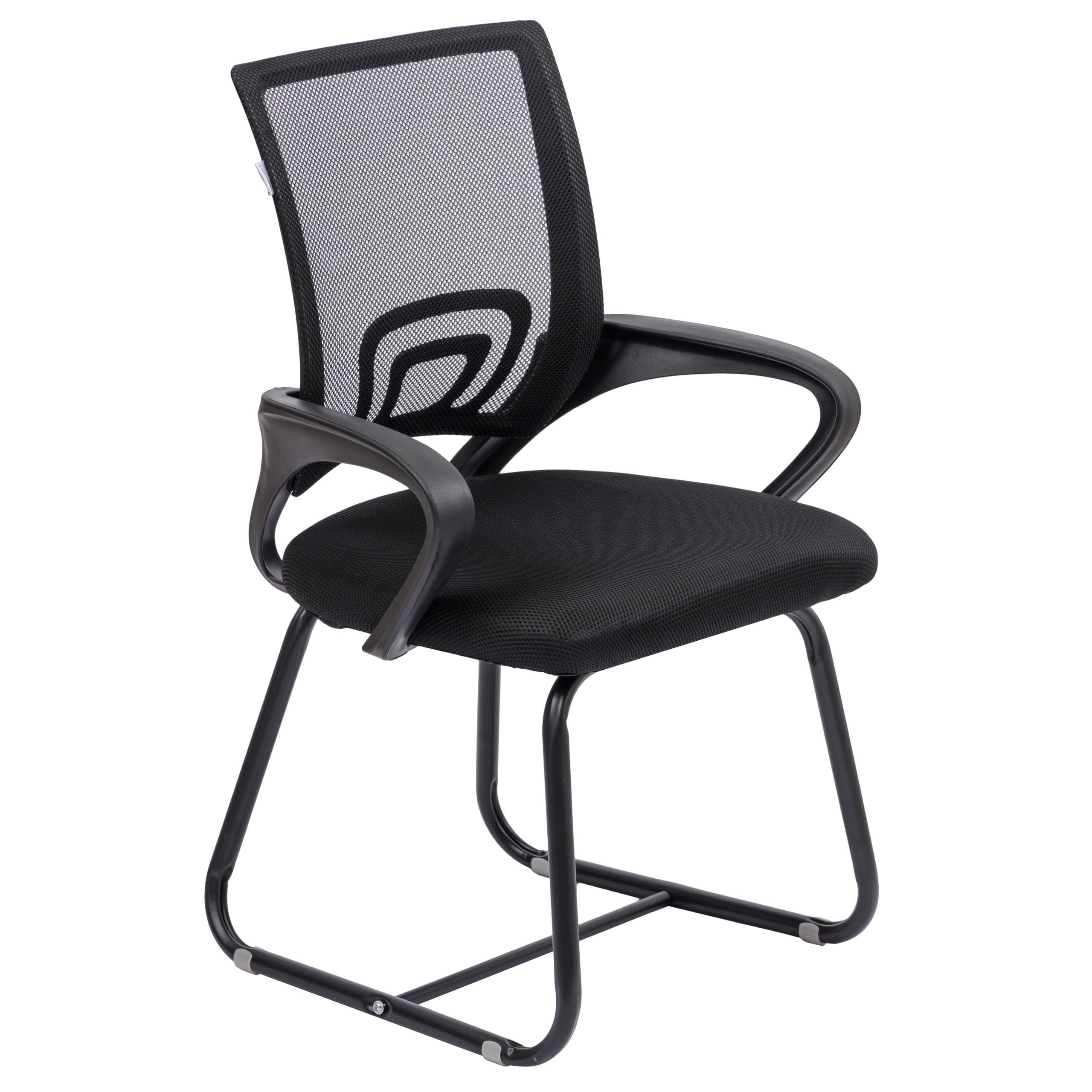 Baroni Home Sedia da Ufficio con Braccioli con Schienale Ergonomico in Tela Traspirante, Poltroncina a Sbalzo per Sale d'Attesa e Conferenze, Carico 130 kg, Nera con Gambe Nere, 46x50x88 cm