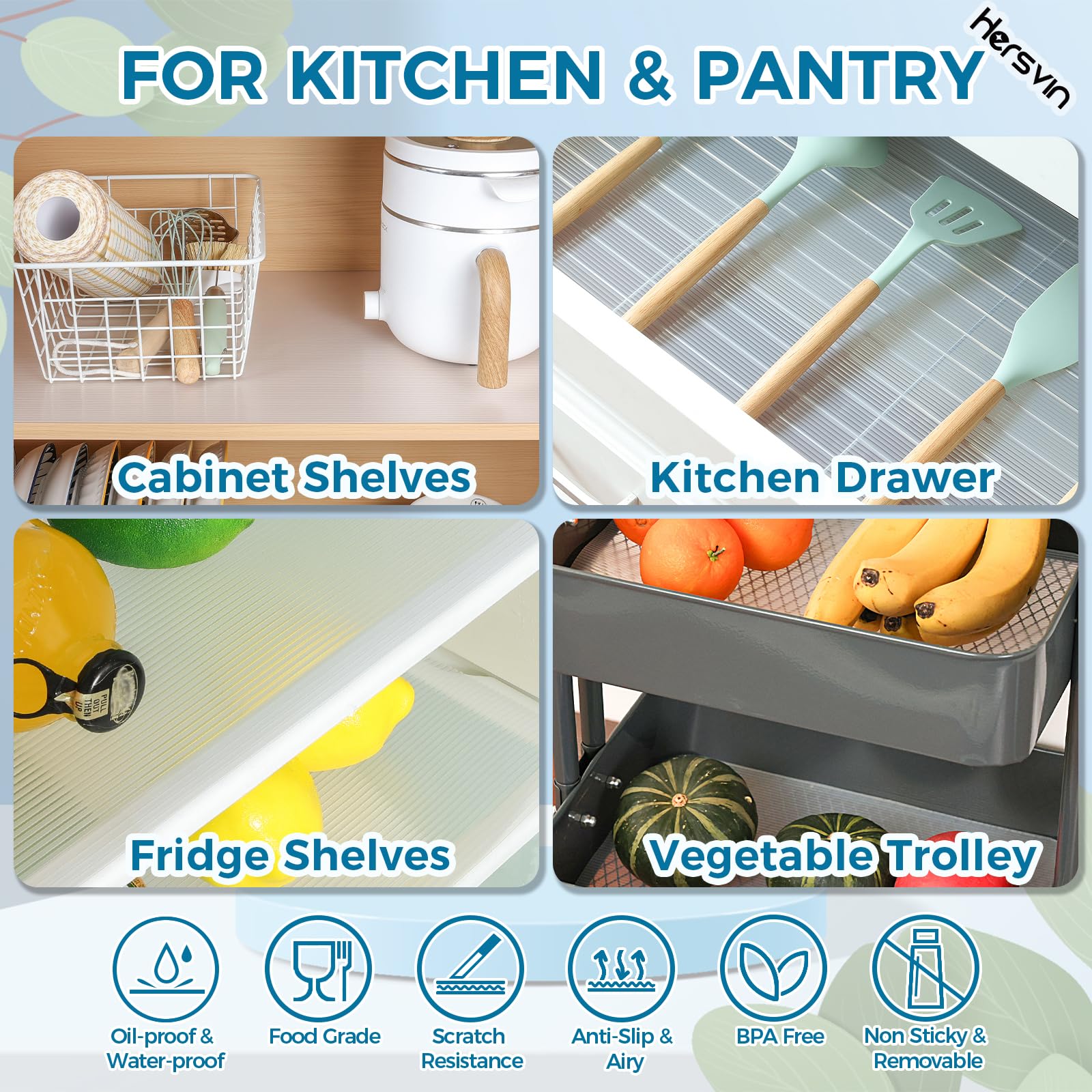 Hersvin Regaleinlagen, 66 x 6 m, EVA-Schubladenmatten, nicht klebender Schrankschutz, Küchenschrankauskleidung, Kühlschrankauskleidung (transparenter Streifen, 66 x 610 cm)