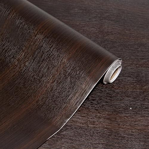 Papel de contacto grueso de nogal oscuro, papel tapiz de madera para despegar y pegar de 16"x198", impermeable, autoadhesivo, papel tapiz marrón